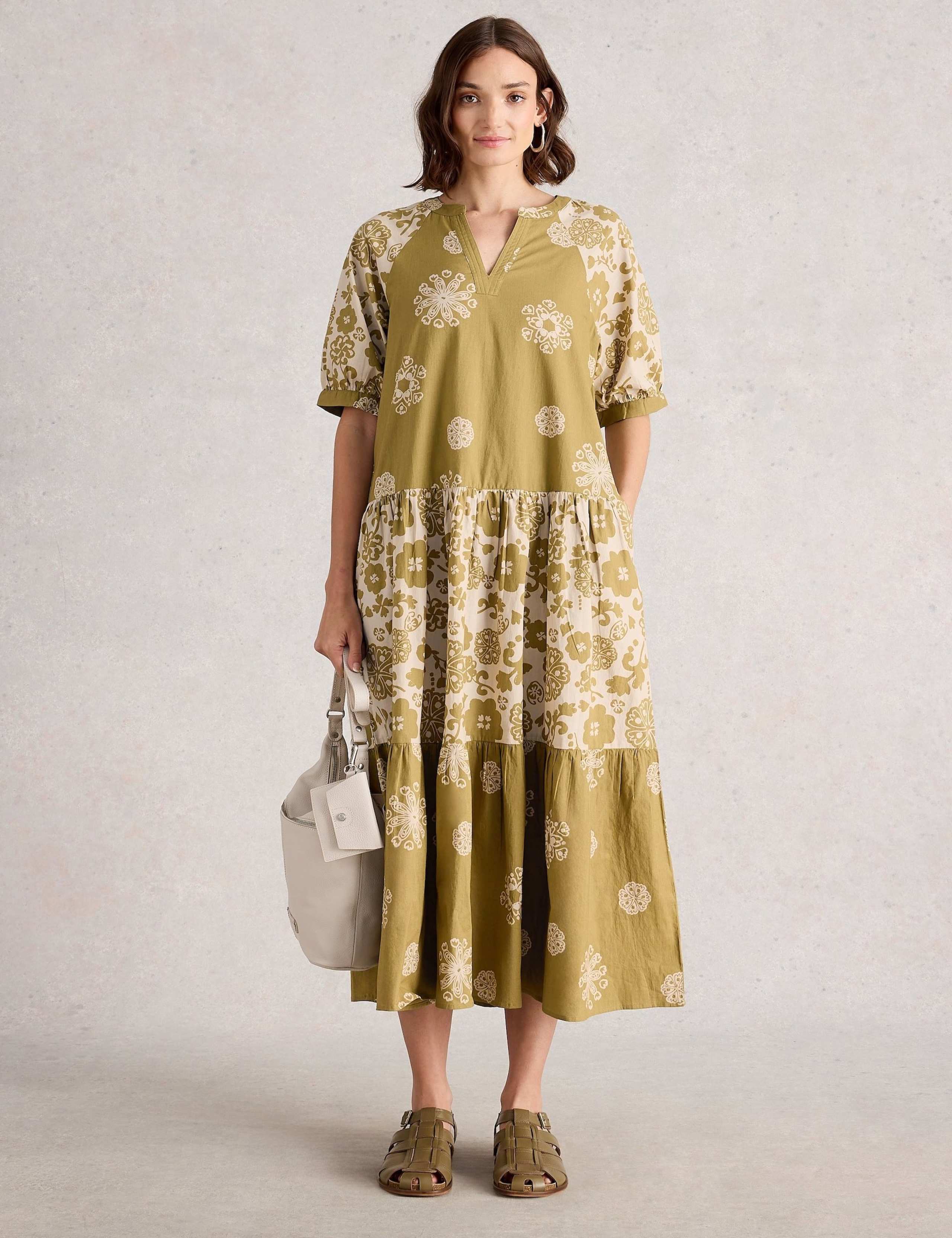 Pure Cotton Printed Midaxi Tiered Dress