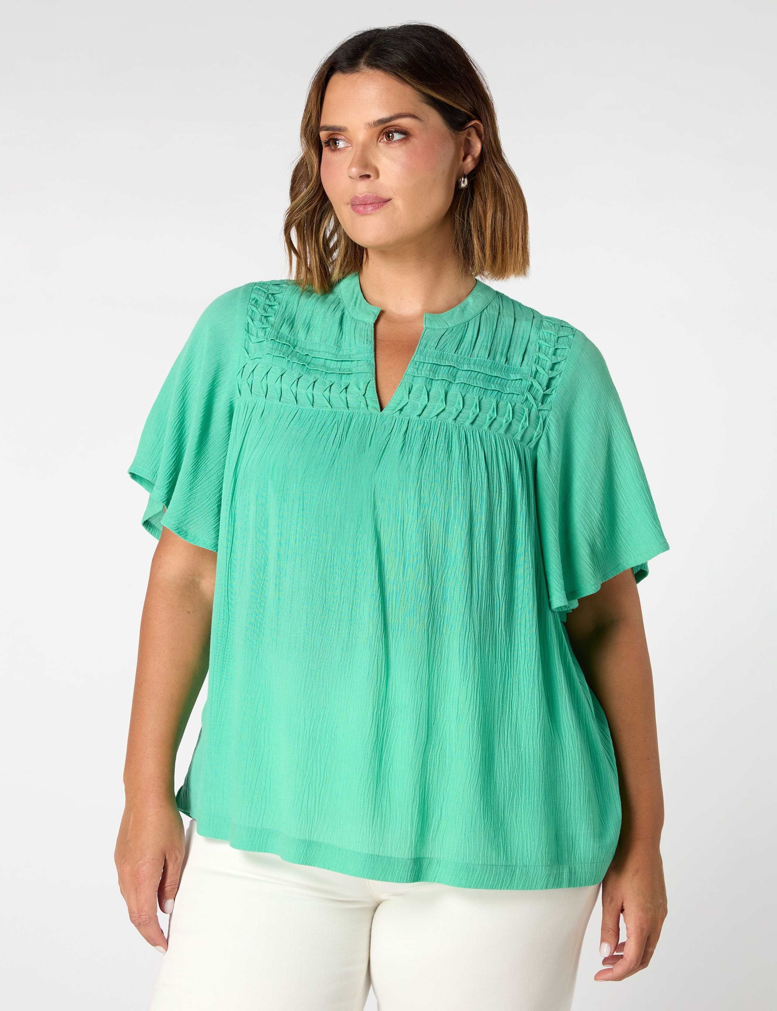 Notch Neck Smocked Top