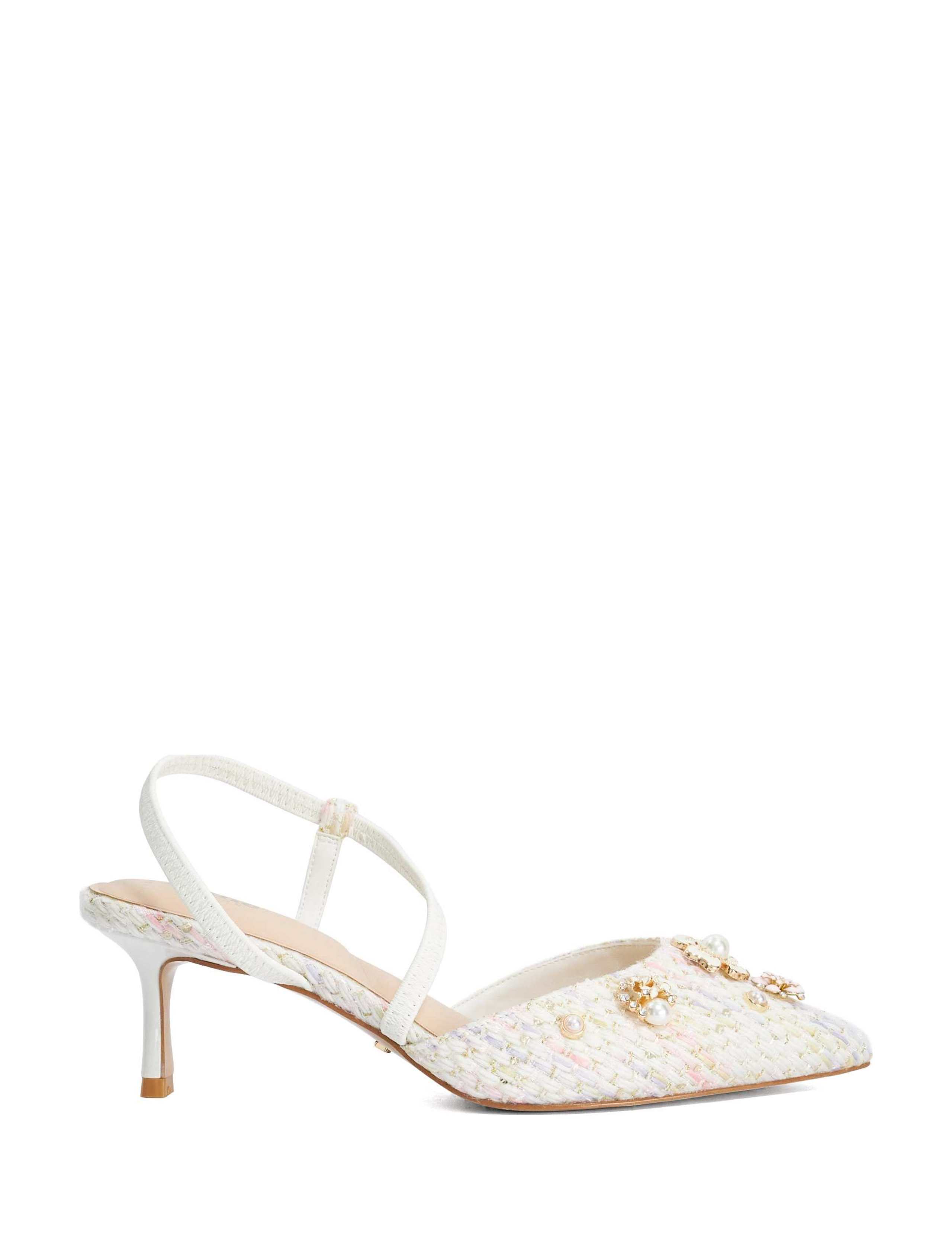 Leather Flower Boucle Slingback Stilettos