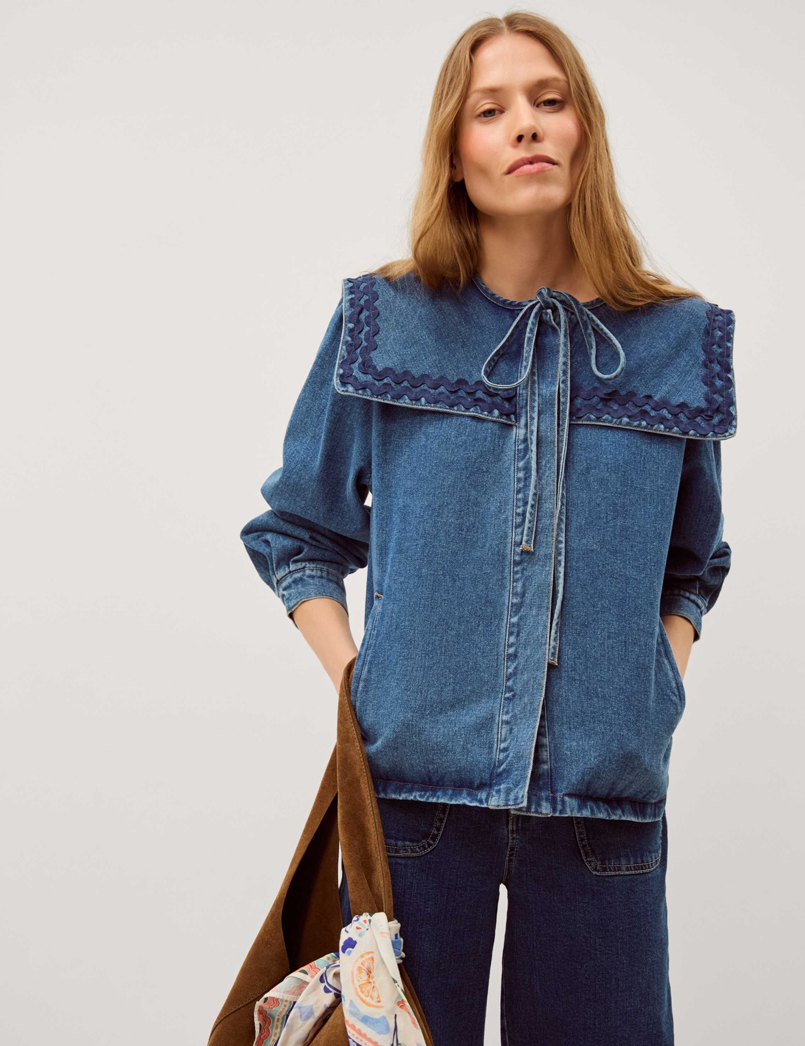 Pure Cotton Denim Collared Jacket