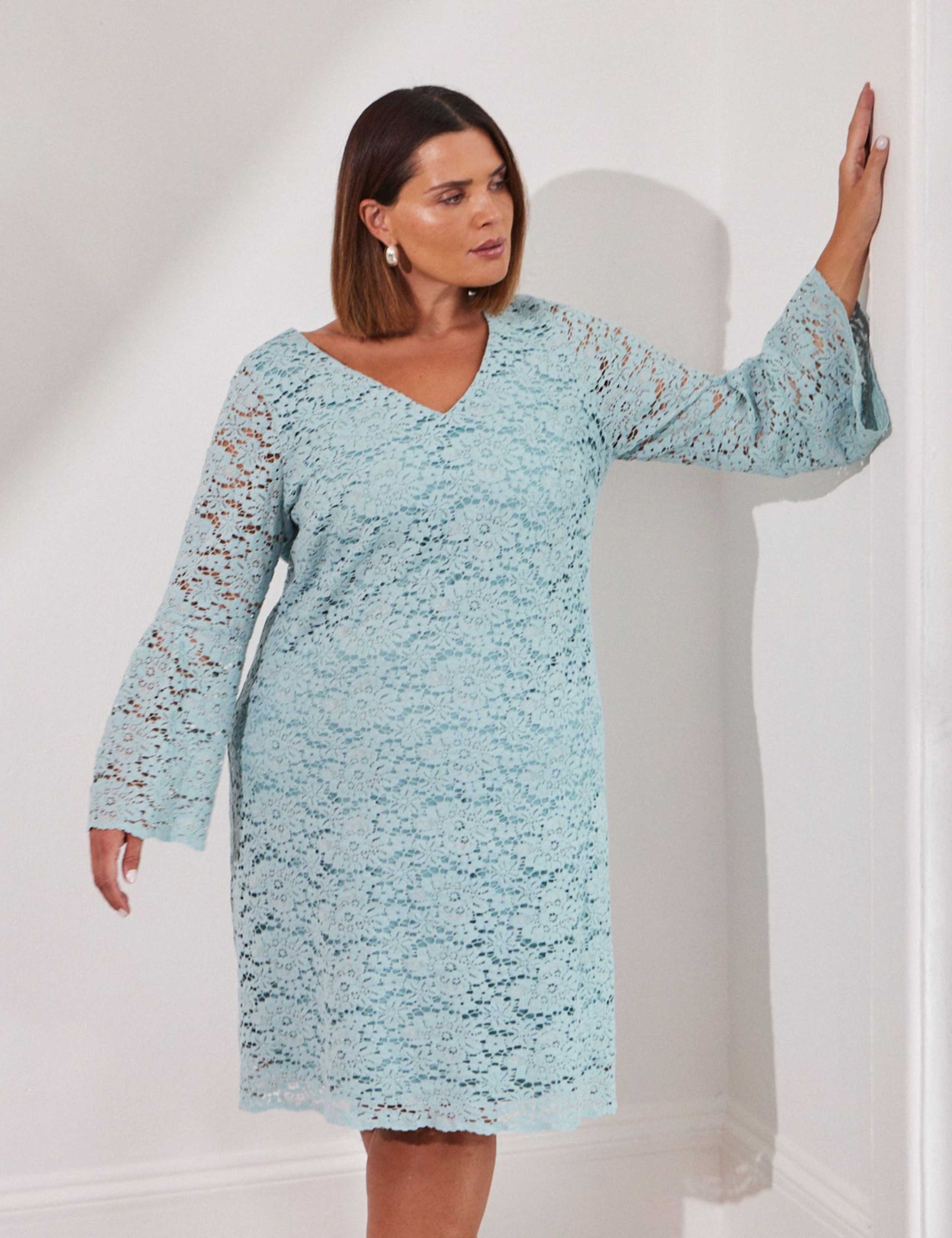 Cotton Rich Lace V-Neck Tea Dress