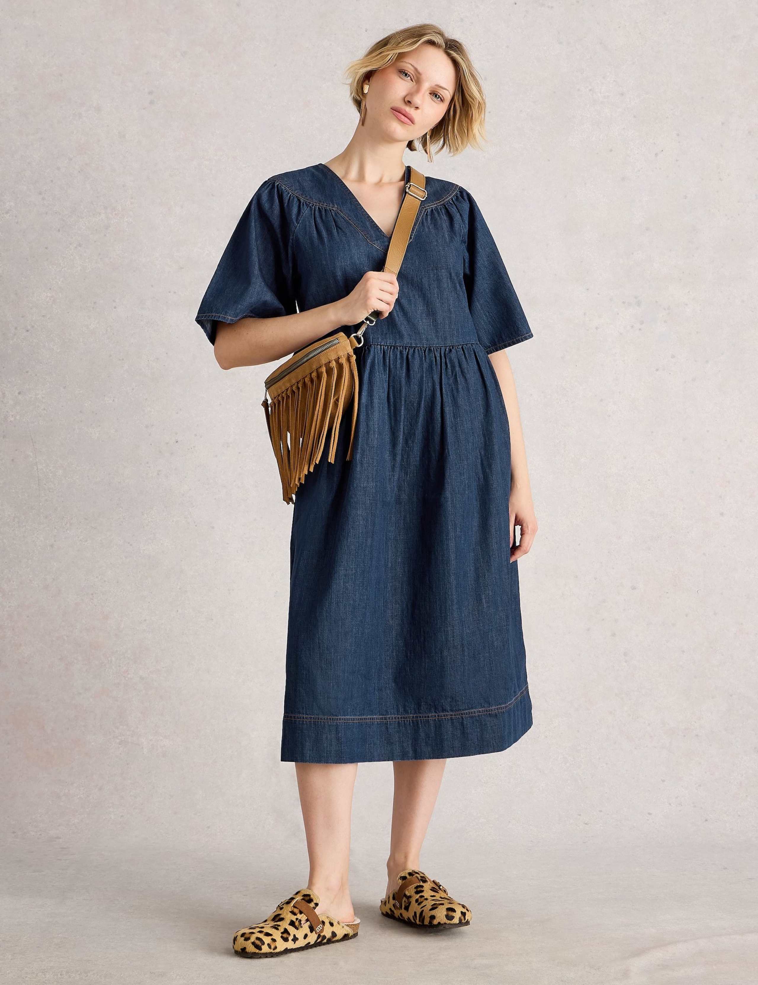 Denim V-Neck Waisted  Dress