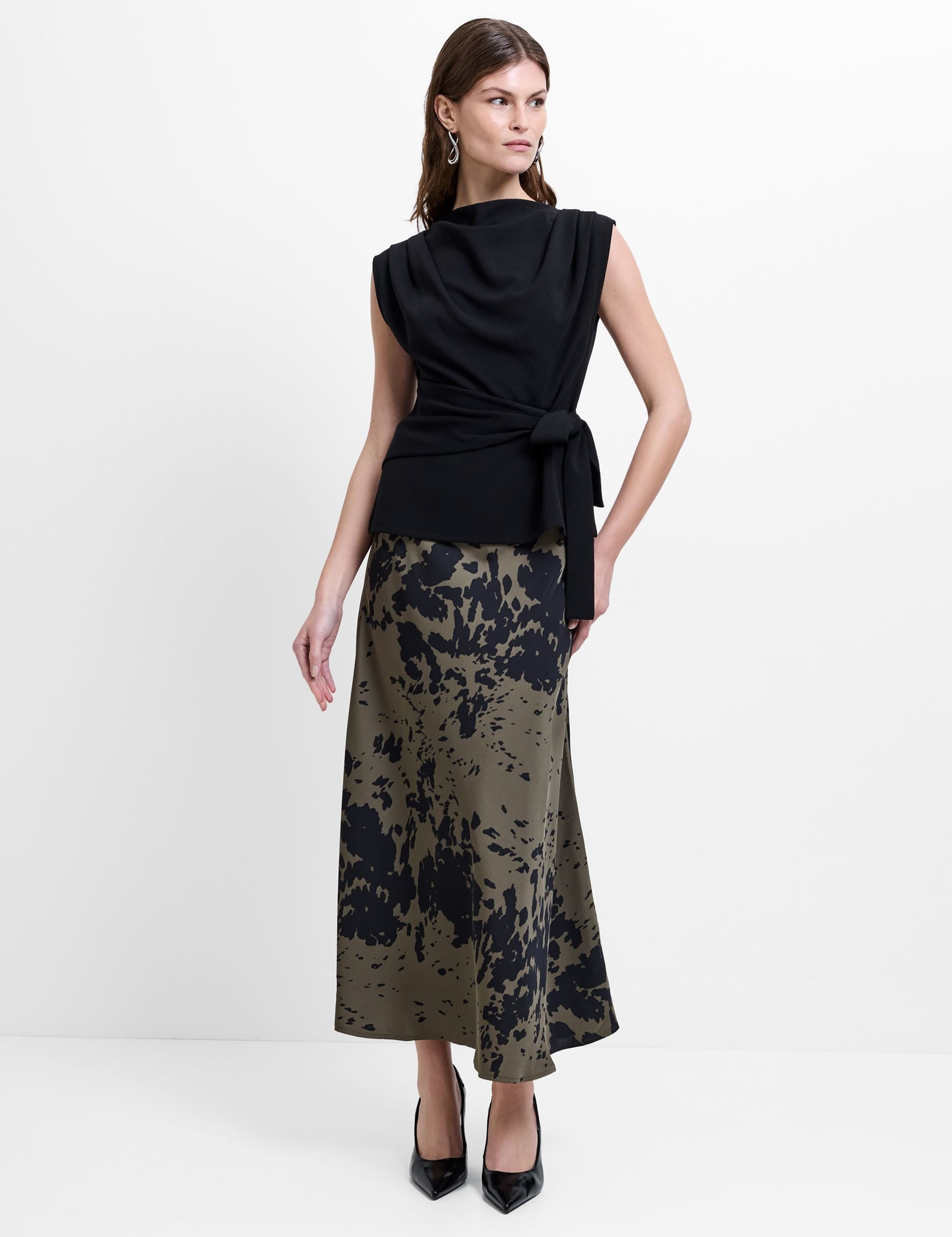 Printed Midi Slip Skirt