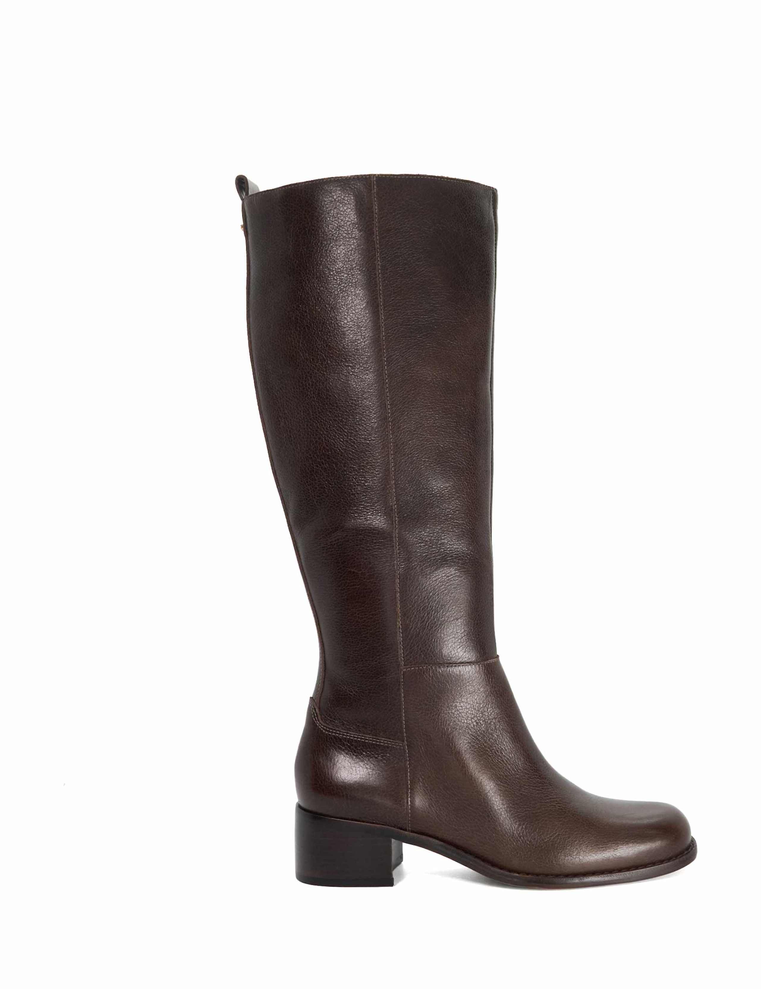 Leather Block Heel Knee High Boots
