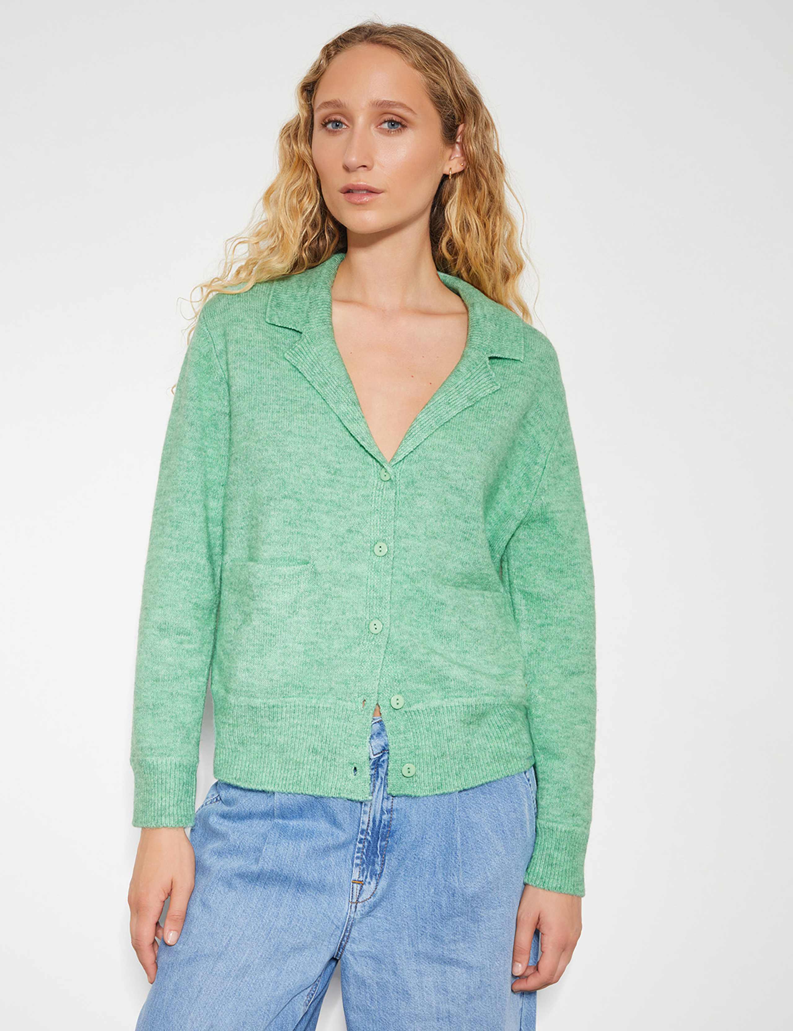 Textured Collared Button Front Cardigan