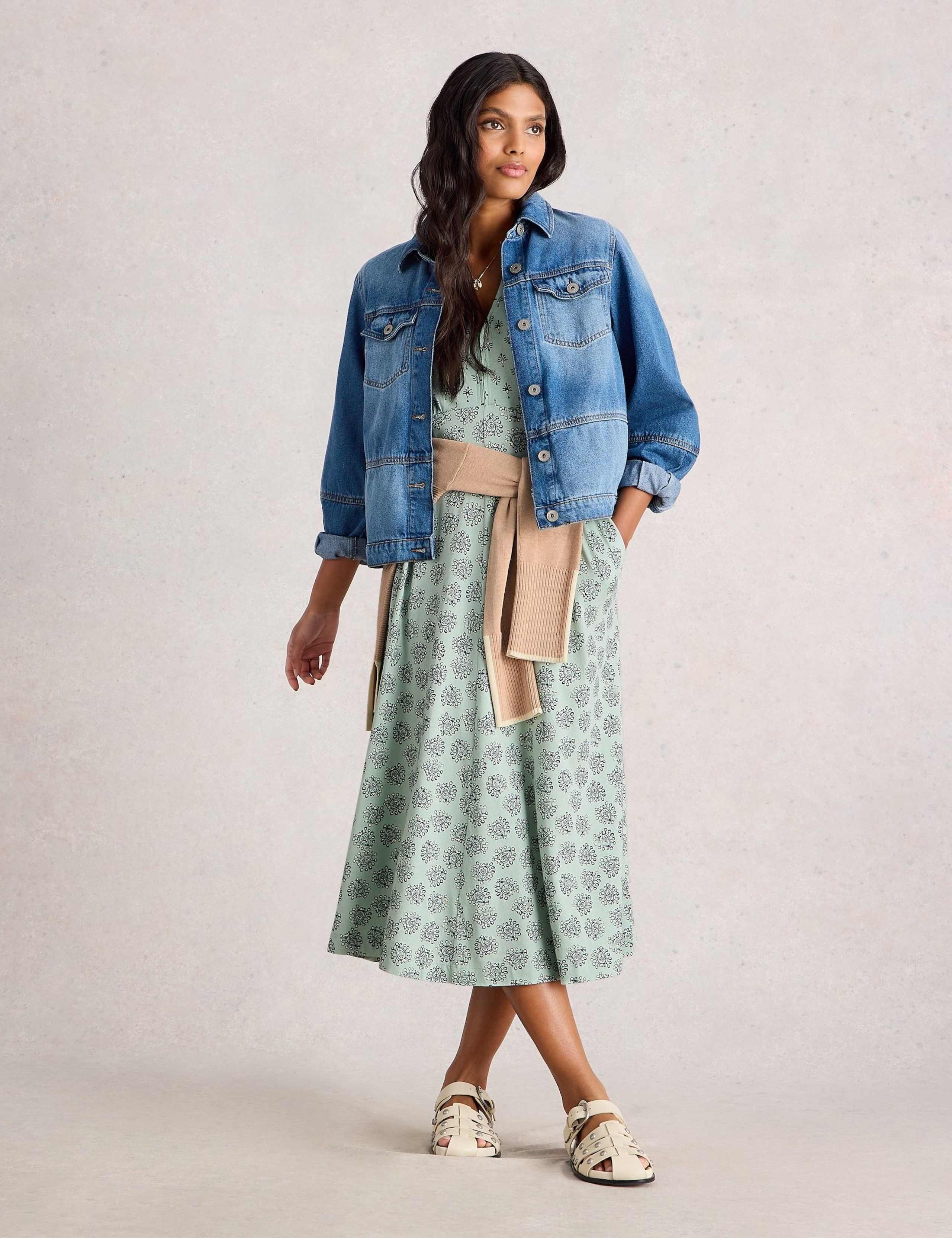 Cotton Blend Jersey Paisley Floral Tea Dress