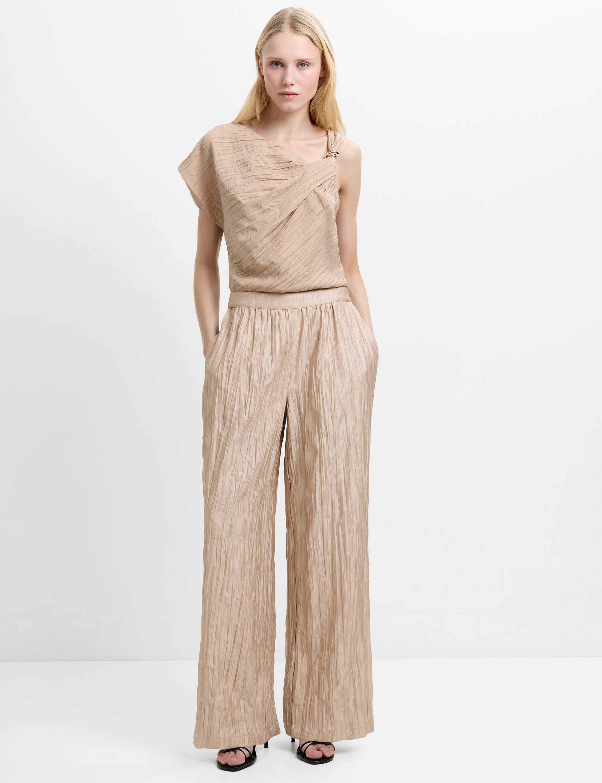 Crinkle Pull On Wide Leg Trousers
