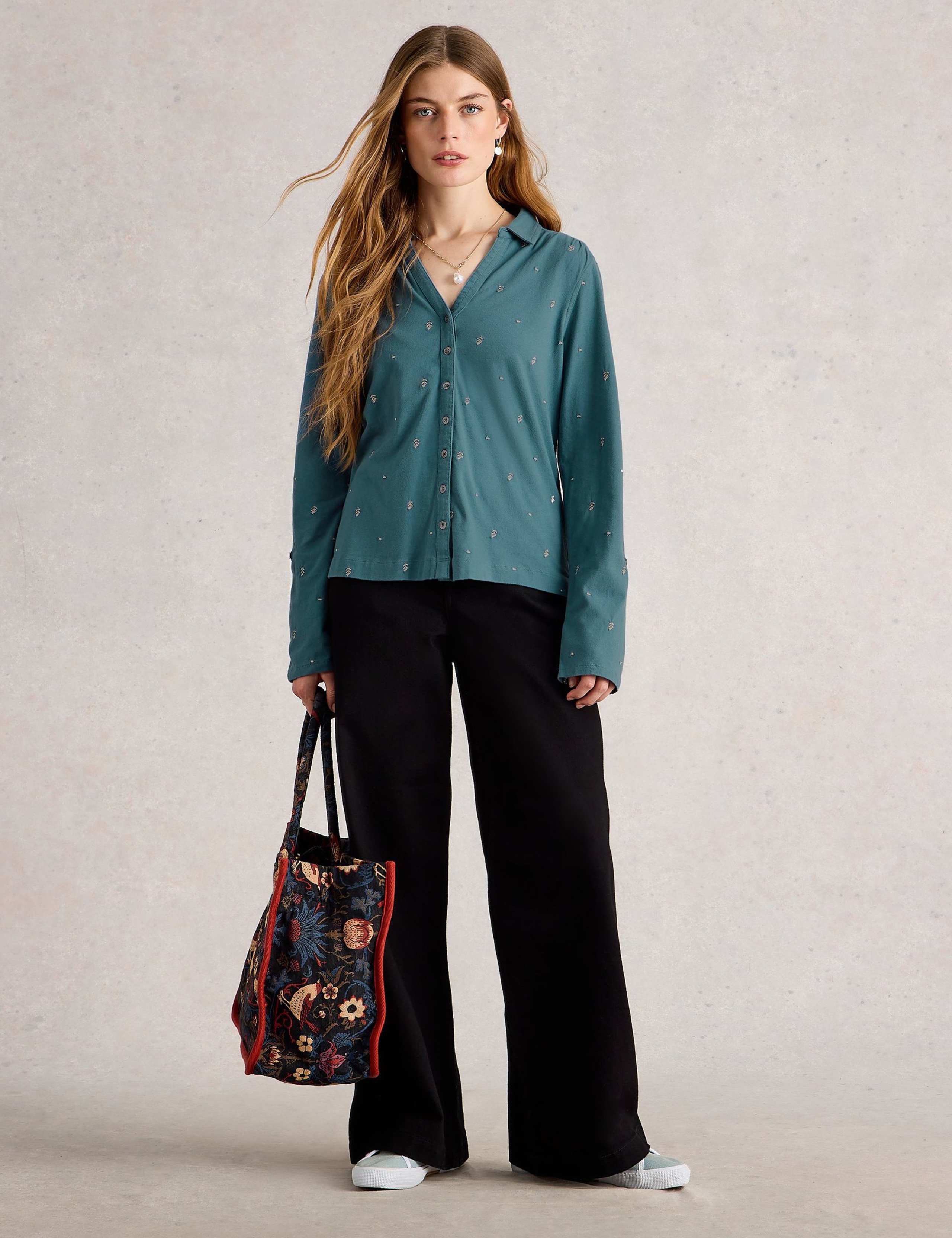 Jersey Embroidered Button Through Shirt