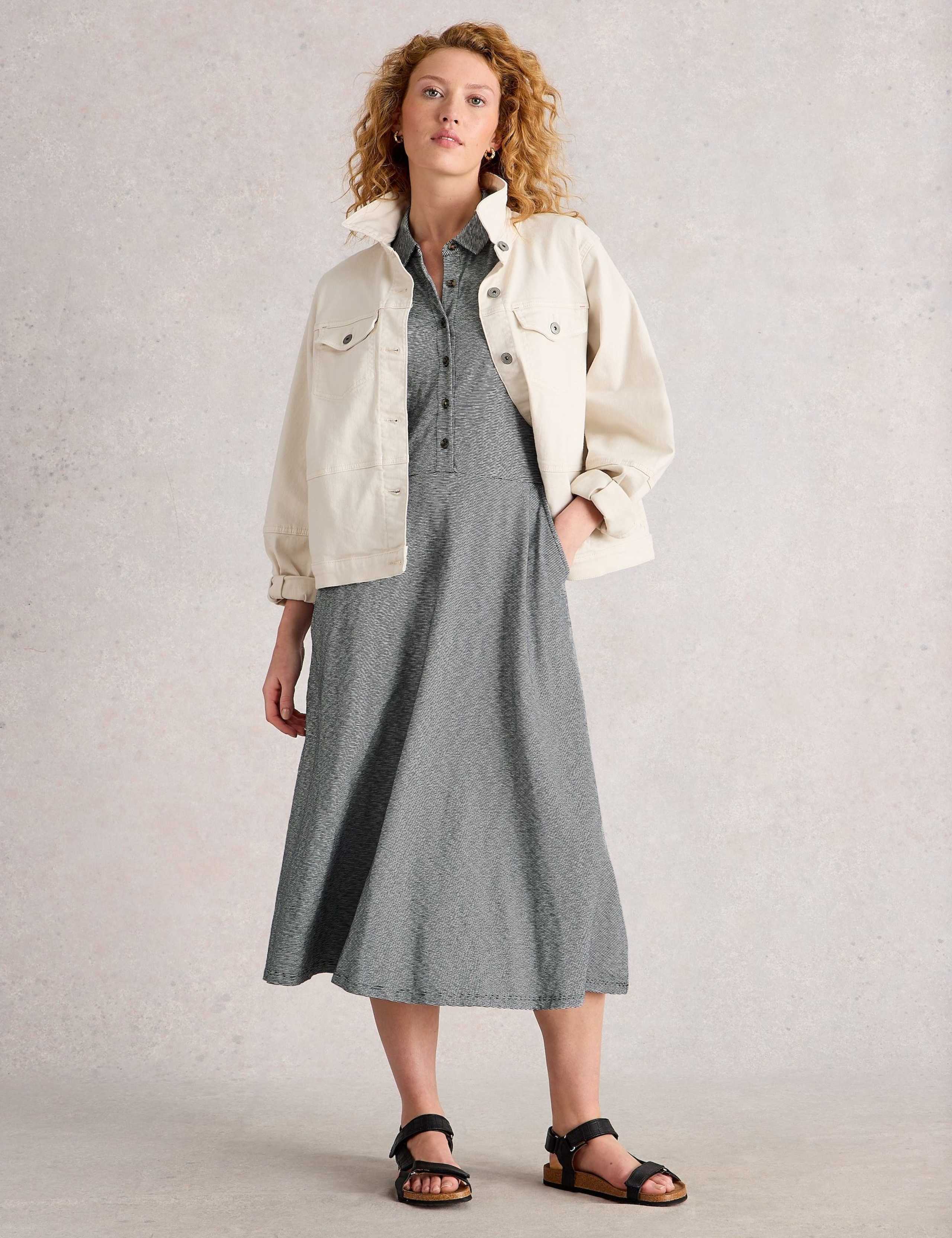 Cotton Blend Jersey Striped Shirt Dress