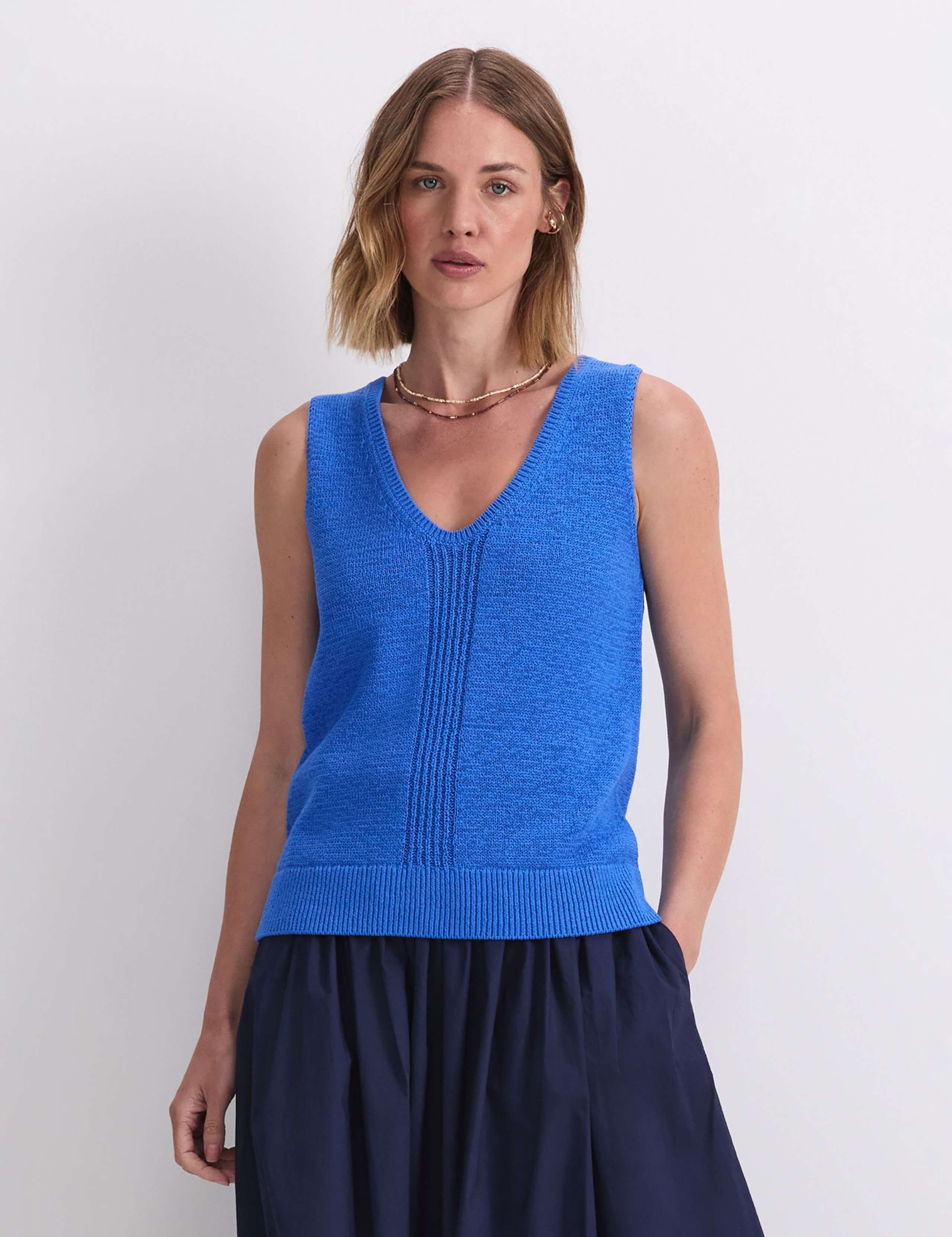 Cotton Blend V-Neck Knitted Vest Top