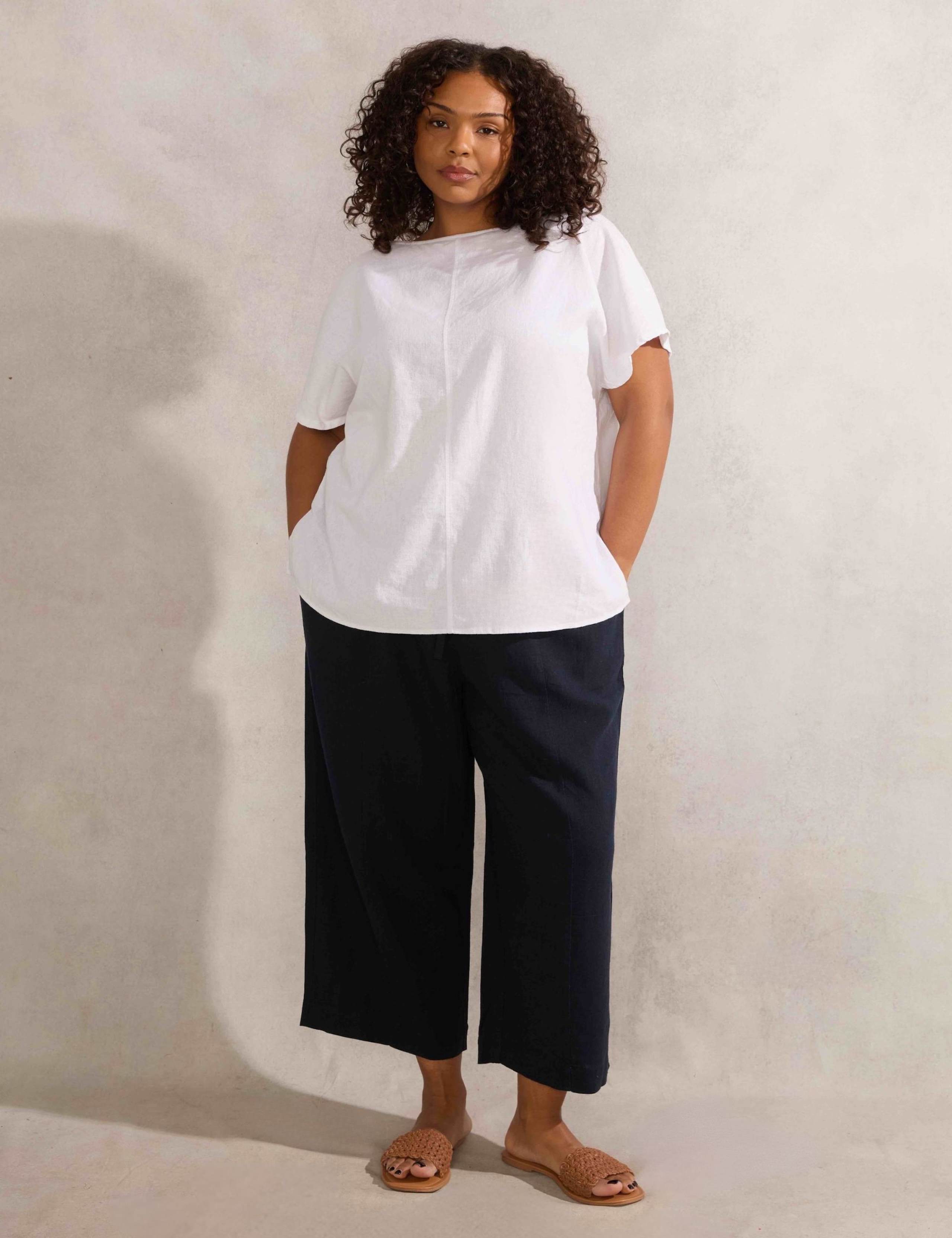 Linen Blend Wide Leg Cropped Trousers