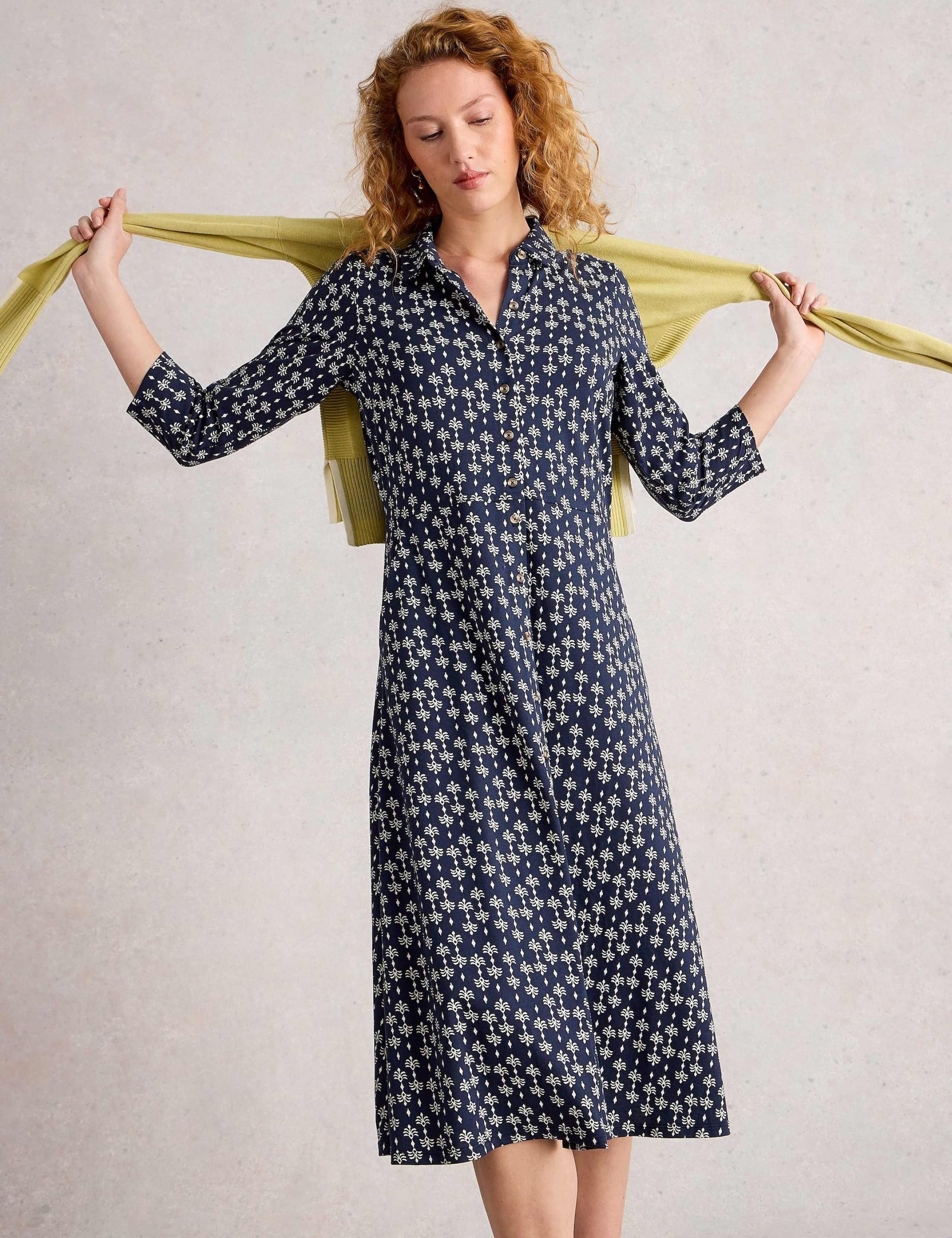 Cotton Modal Printed Midi Shirt Dress