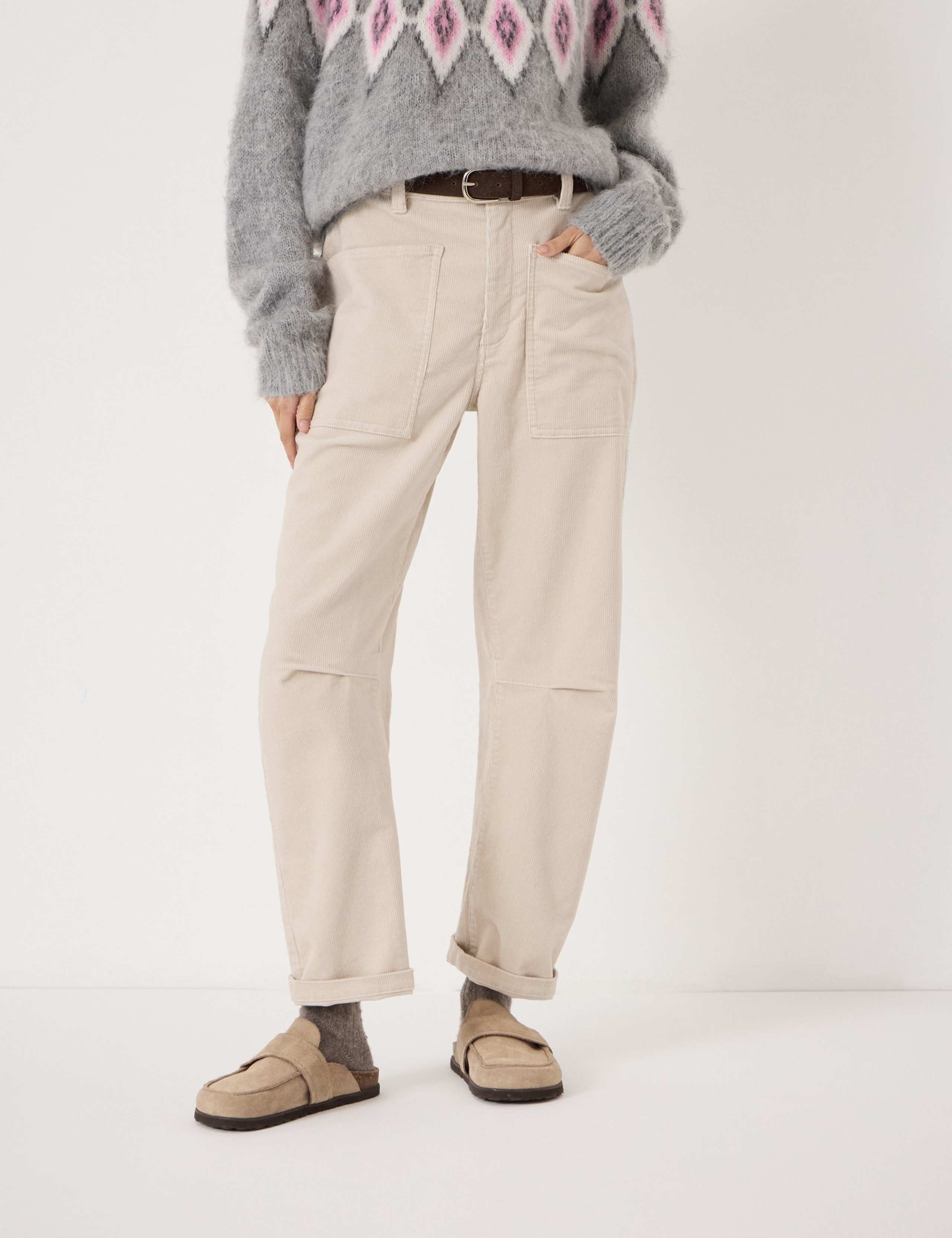 Cord Barrel Leg Ankle Grazer Trousers