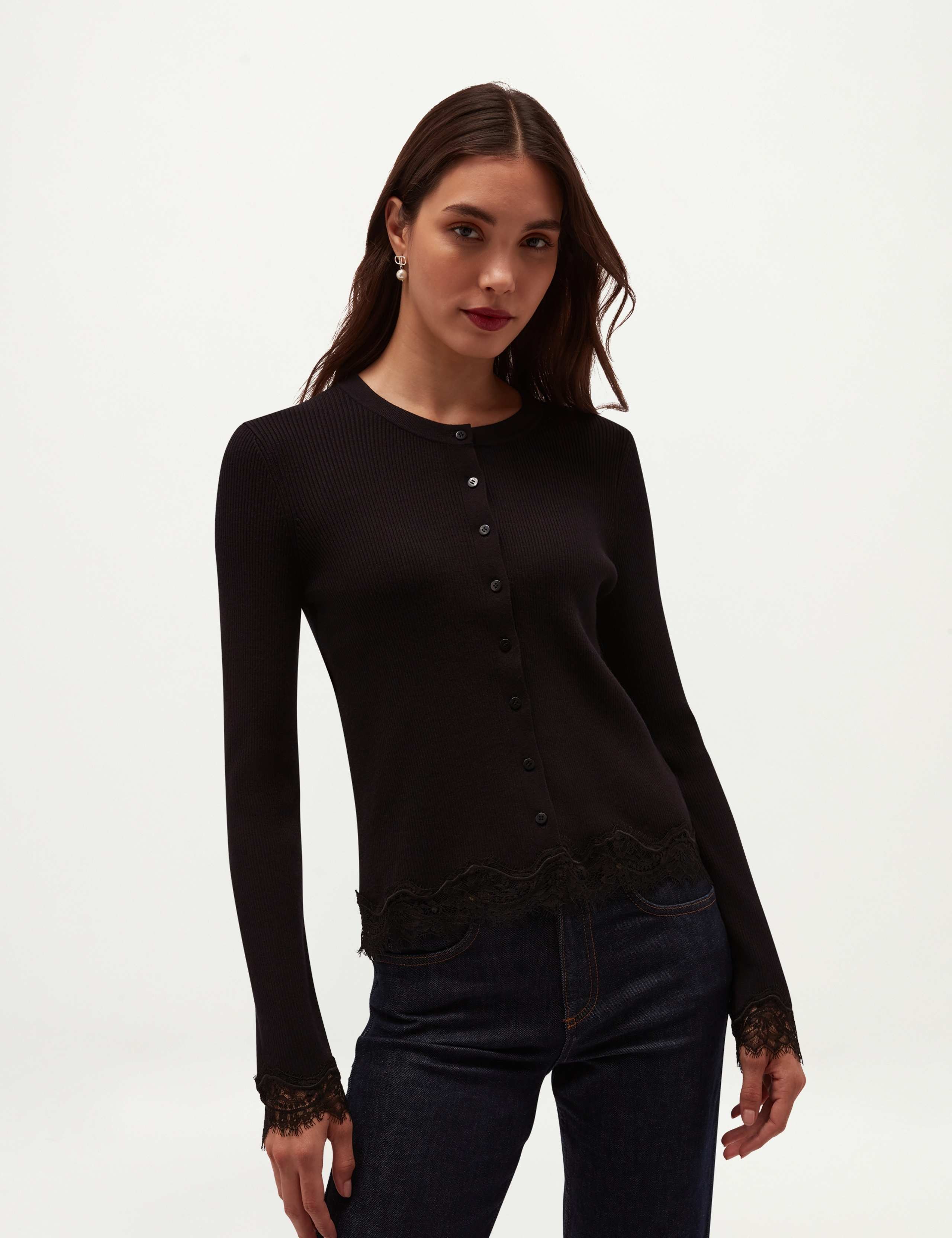 Lace Crew Neck Regular Fit Cardigan