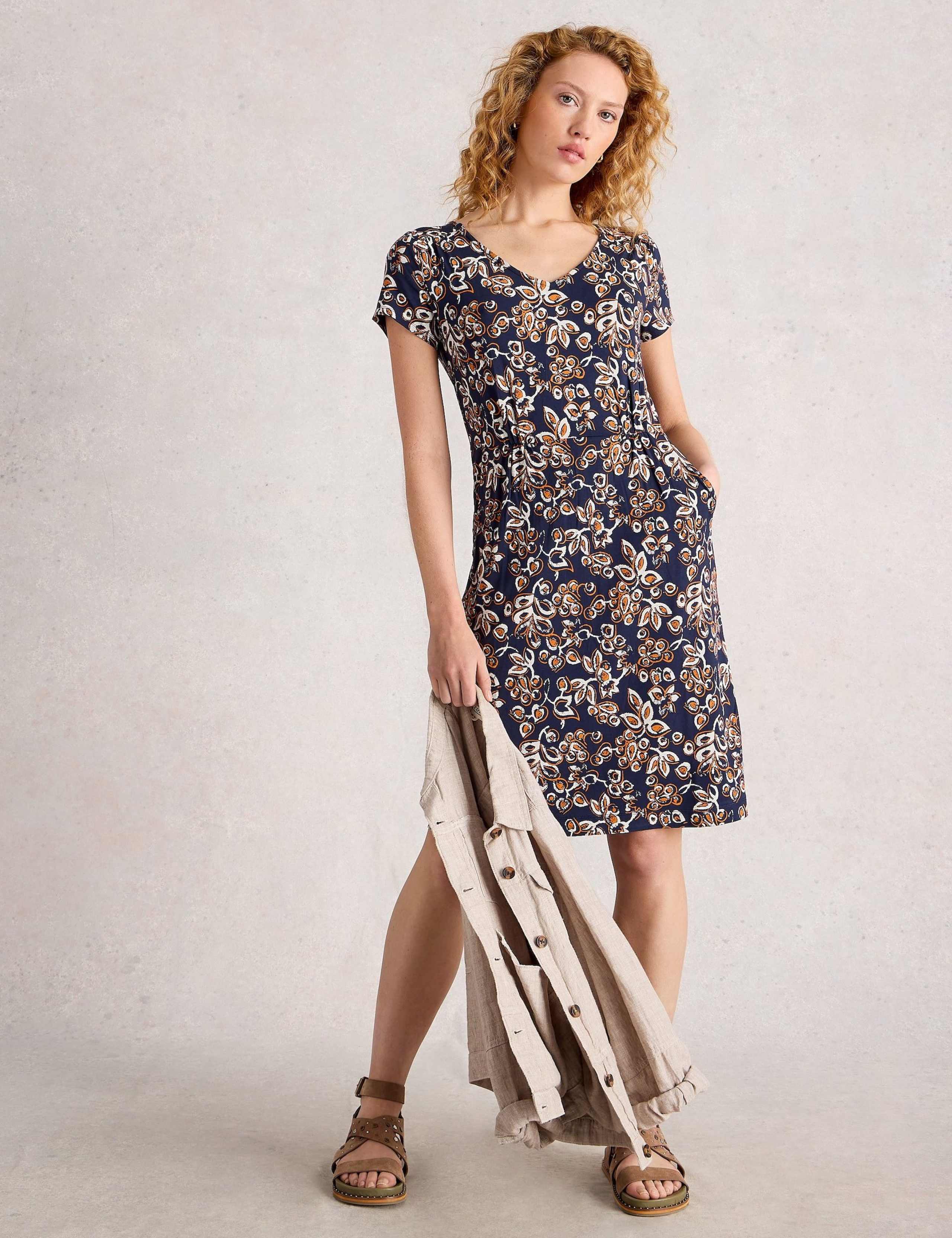 Jersey Paisley Floral V-Neck Tea Dress