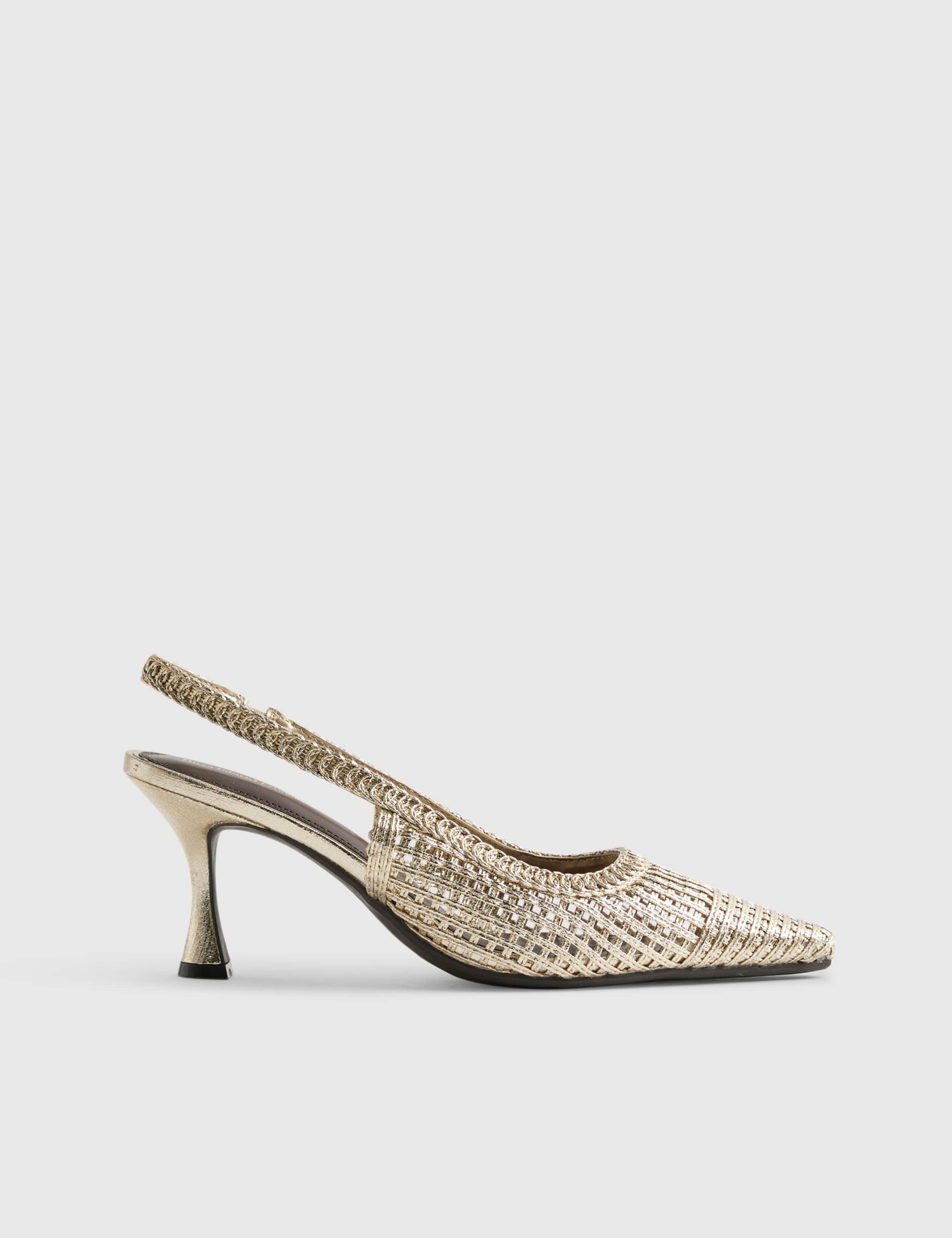 Metallic Woven Stiletto Heel Slingback Shoes