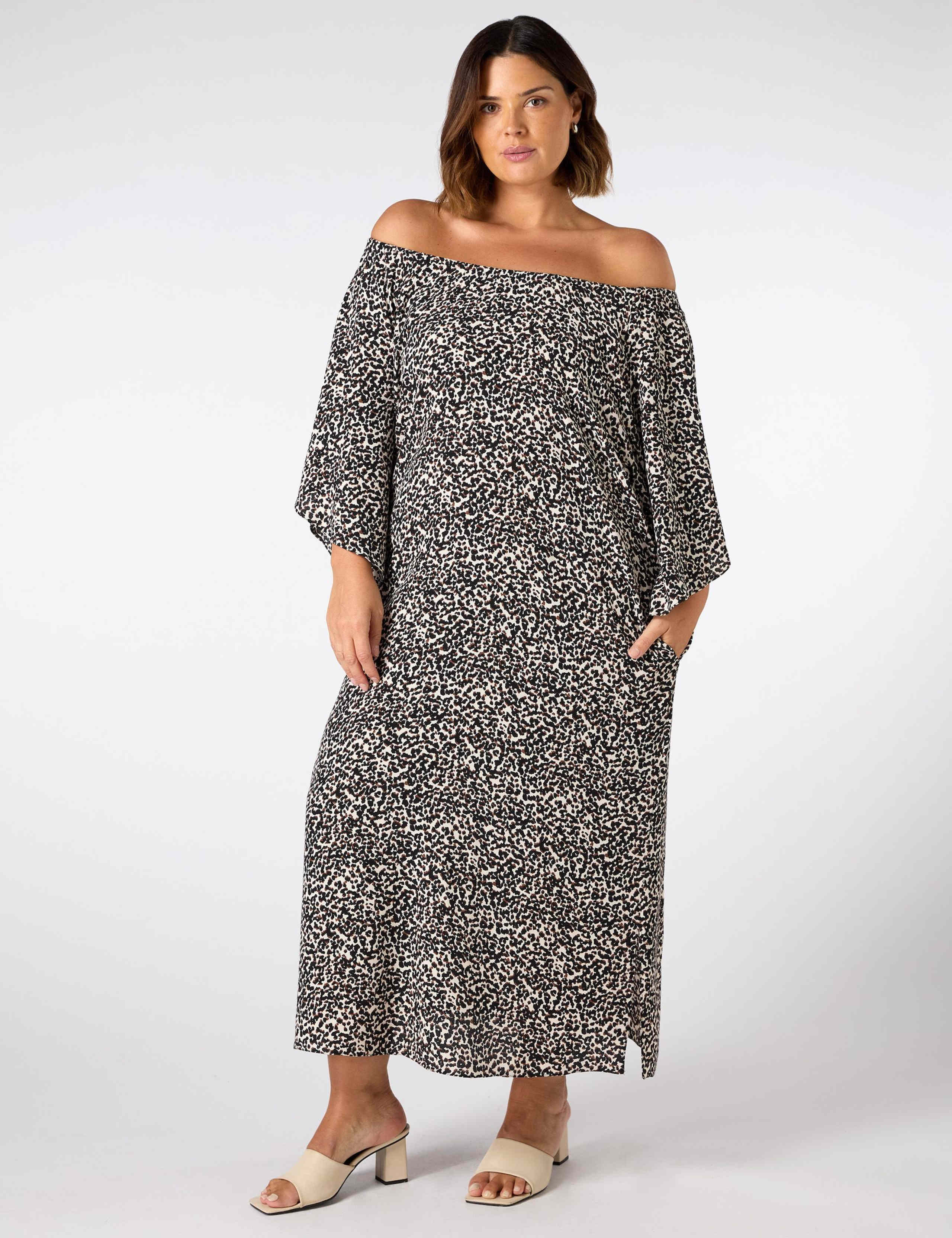 Printed Round Neck Midi Tea Dress