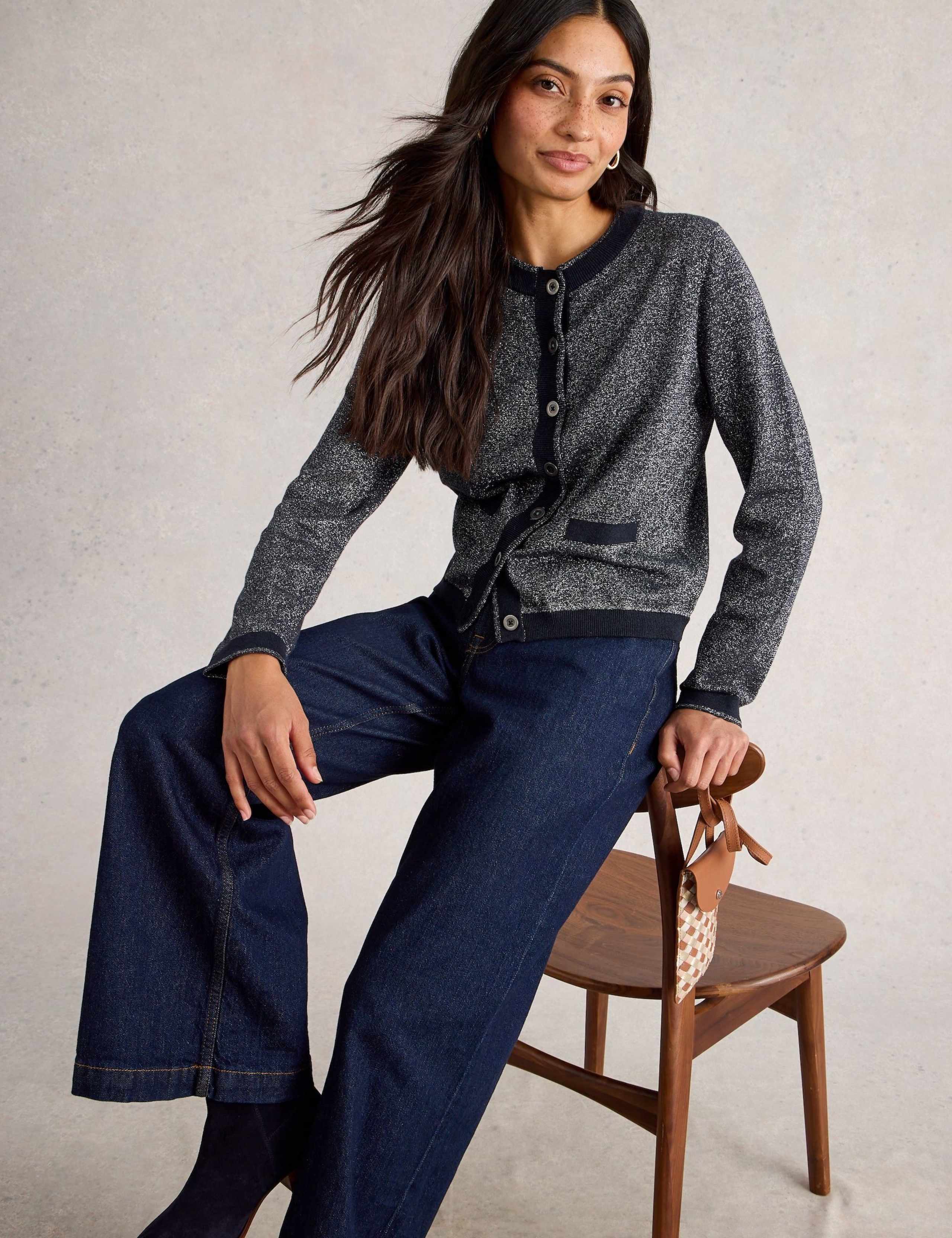 Cotton Rich Sparkle Crew Neck Cardigan