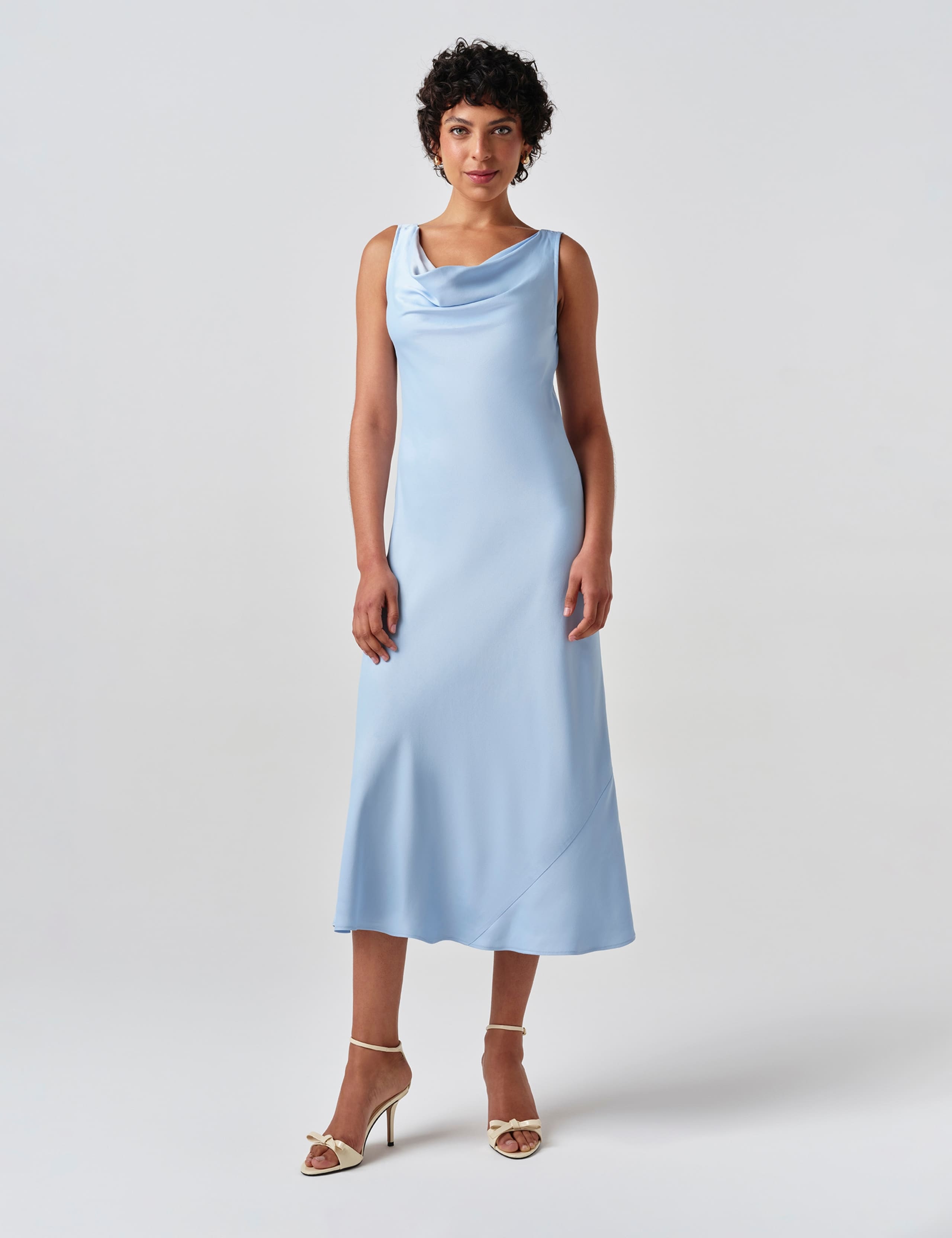 Satin Cowl Neck Midi Column Dress