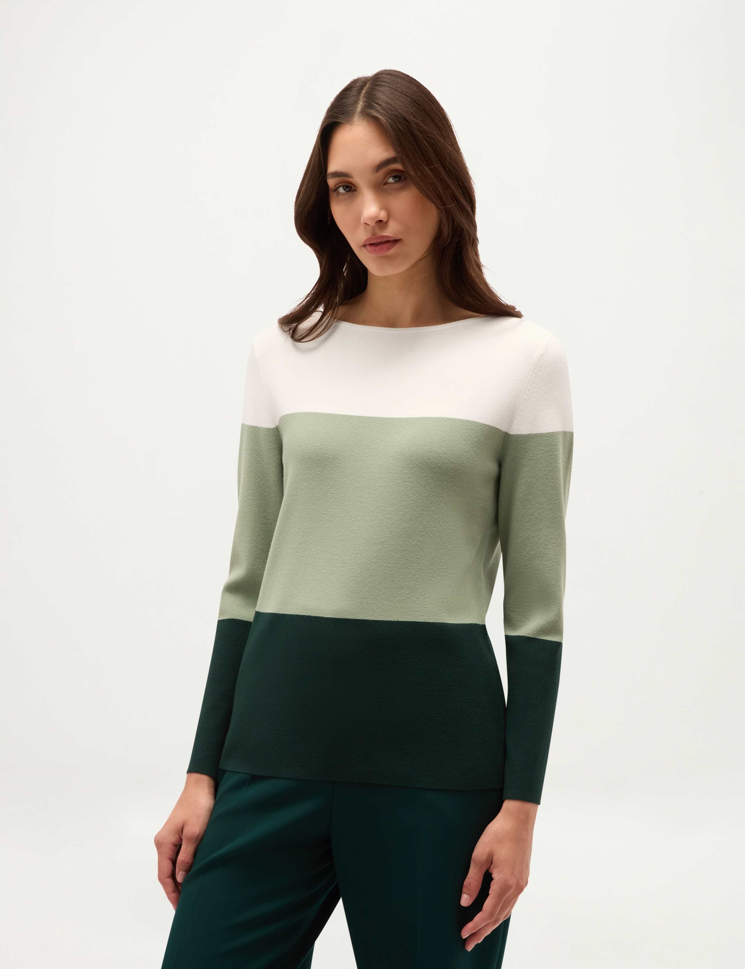 Rayon Rich Colour Block Boat Neck Relaxed Jumper