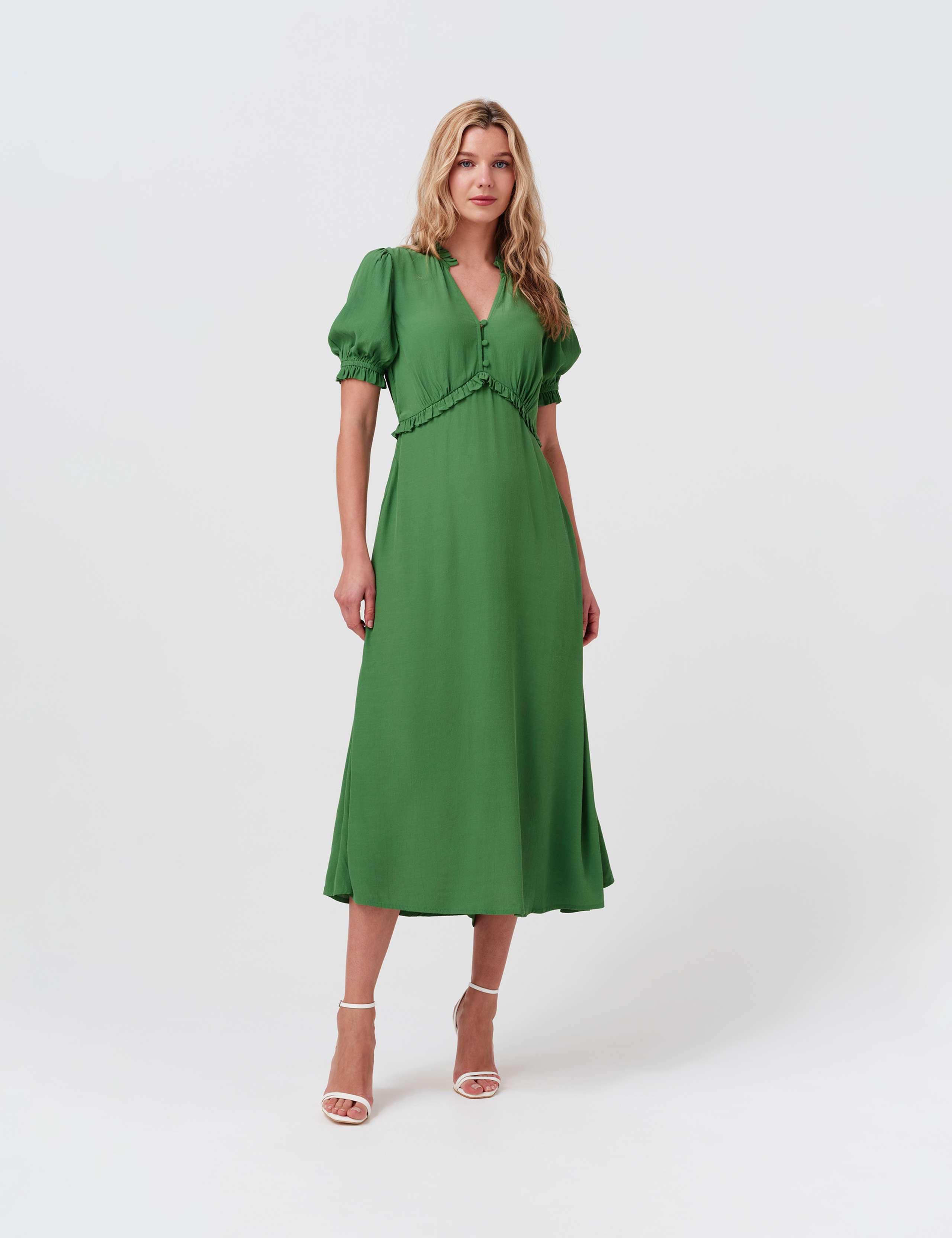 Crepe V-Neck Midi Tea Dress