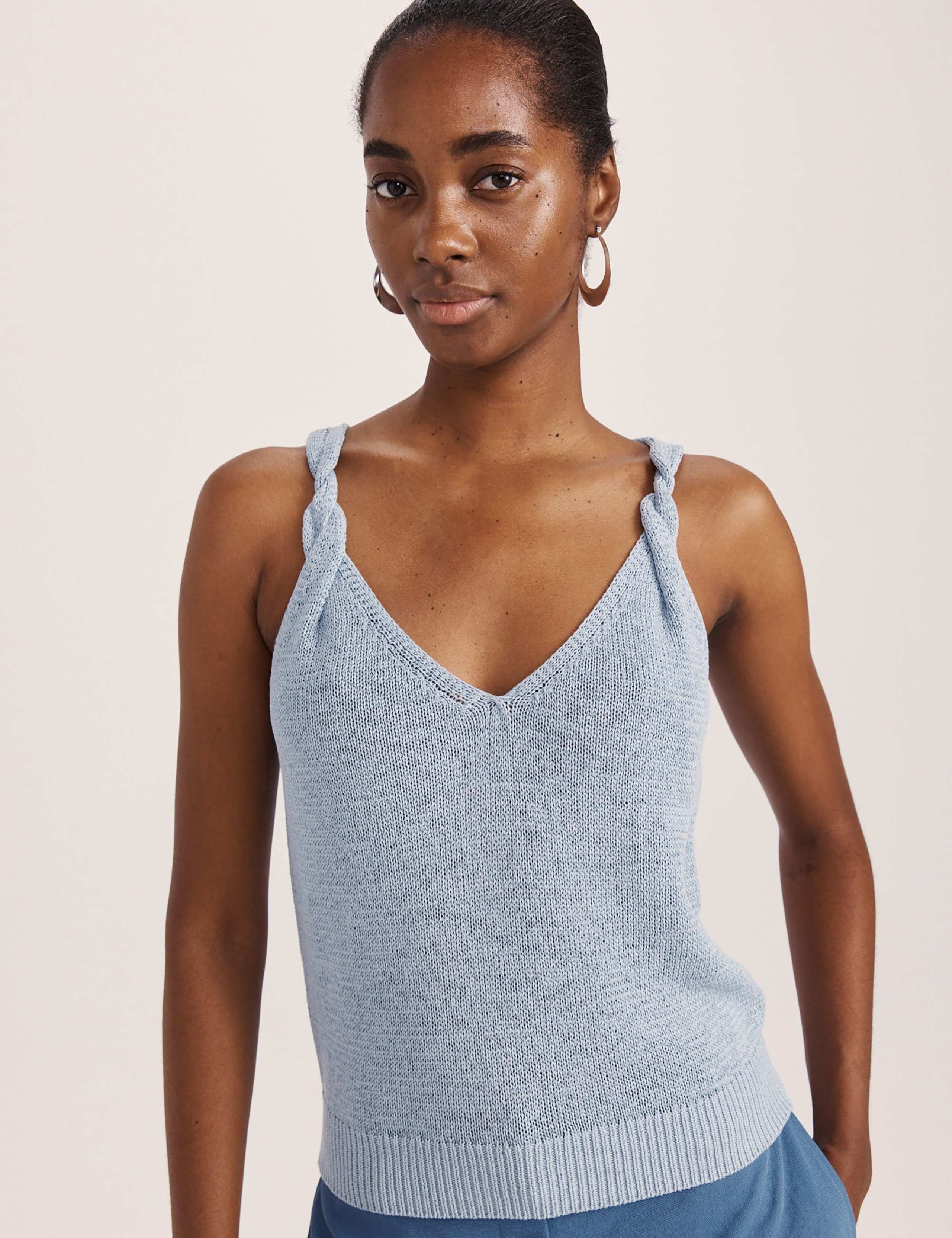 Linen Blend Textured V-Neck Vest Top