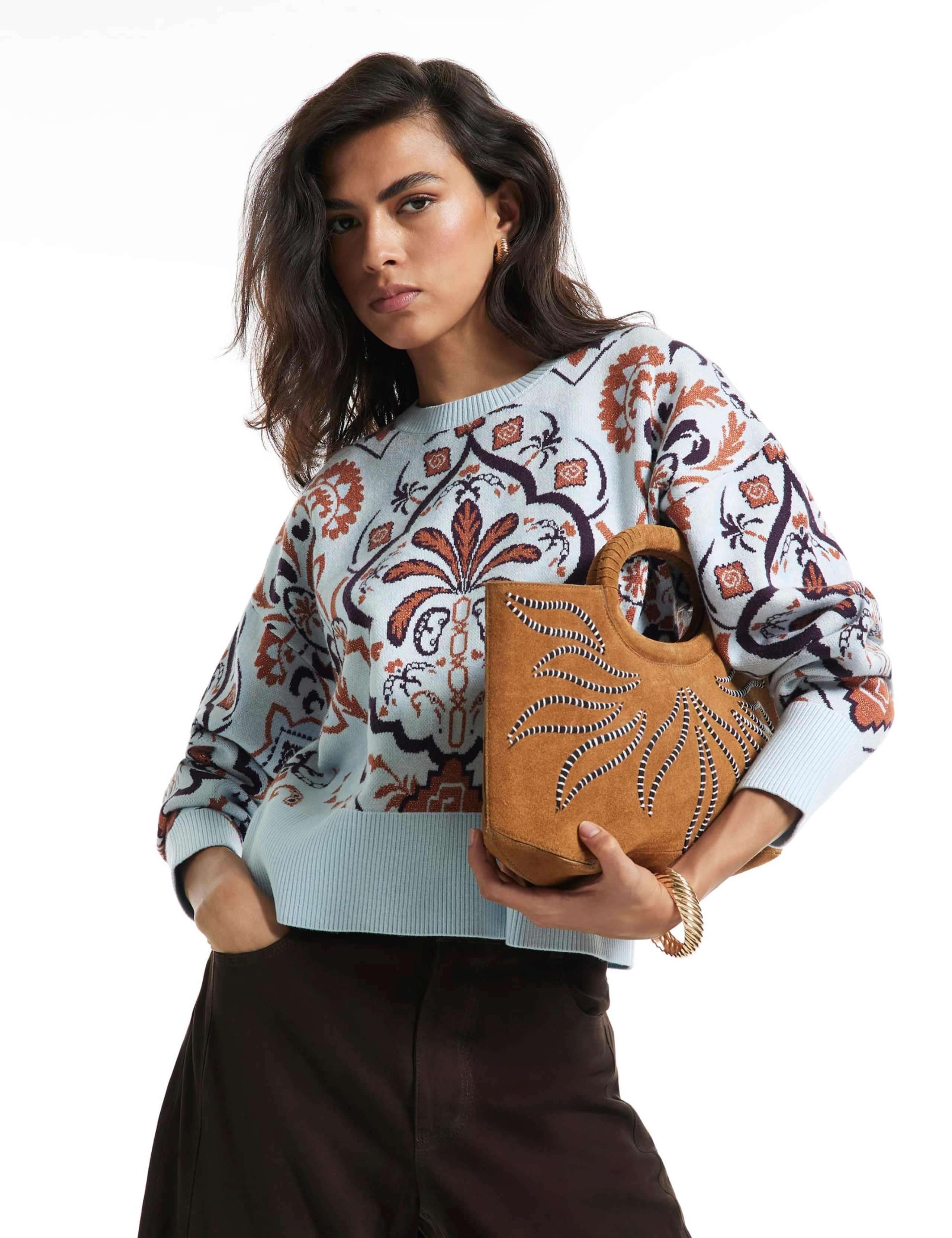 Jacquard Scoop Neck Fitted Jumper