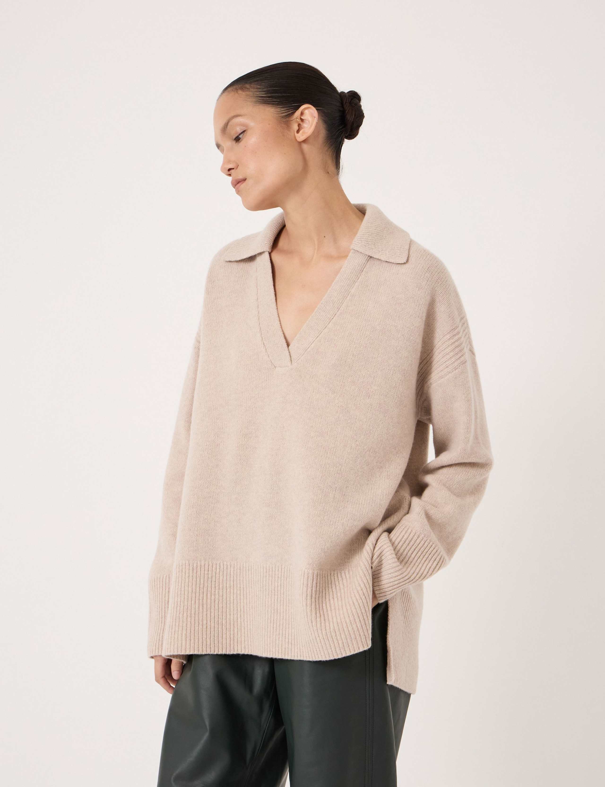 Pure Merino Wool Collared Relaxed Jumper
