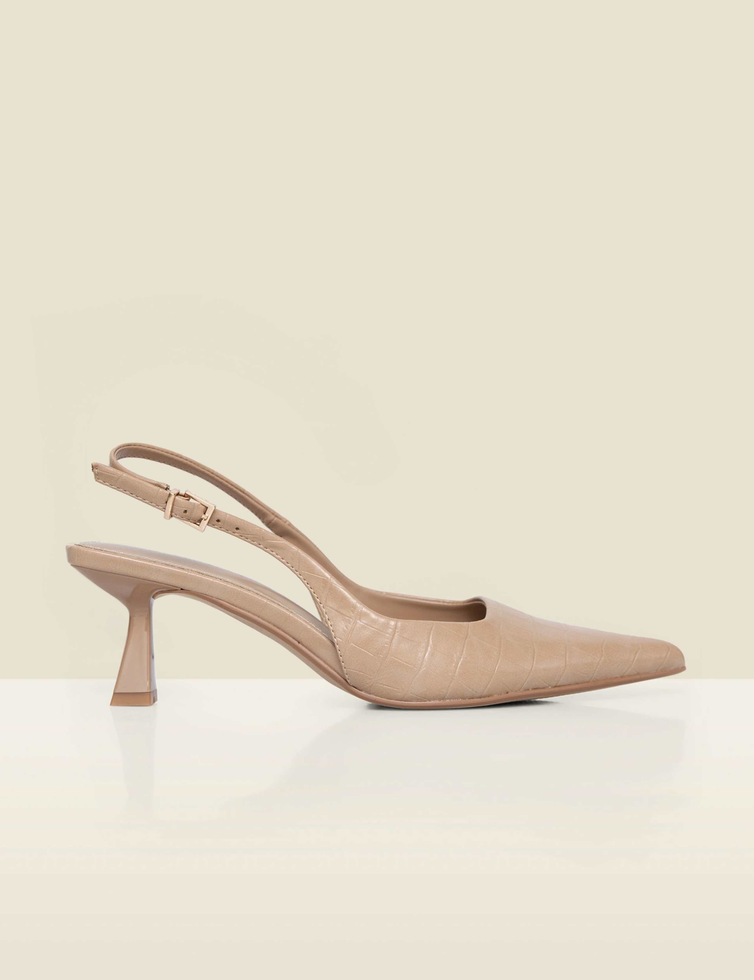 Croc Flared Heel Pointed Slingback Shoes