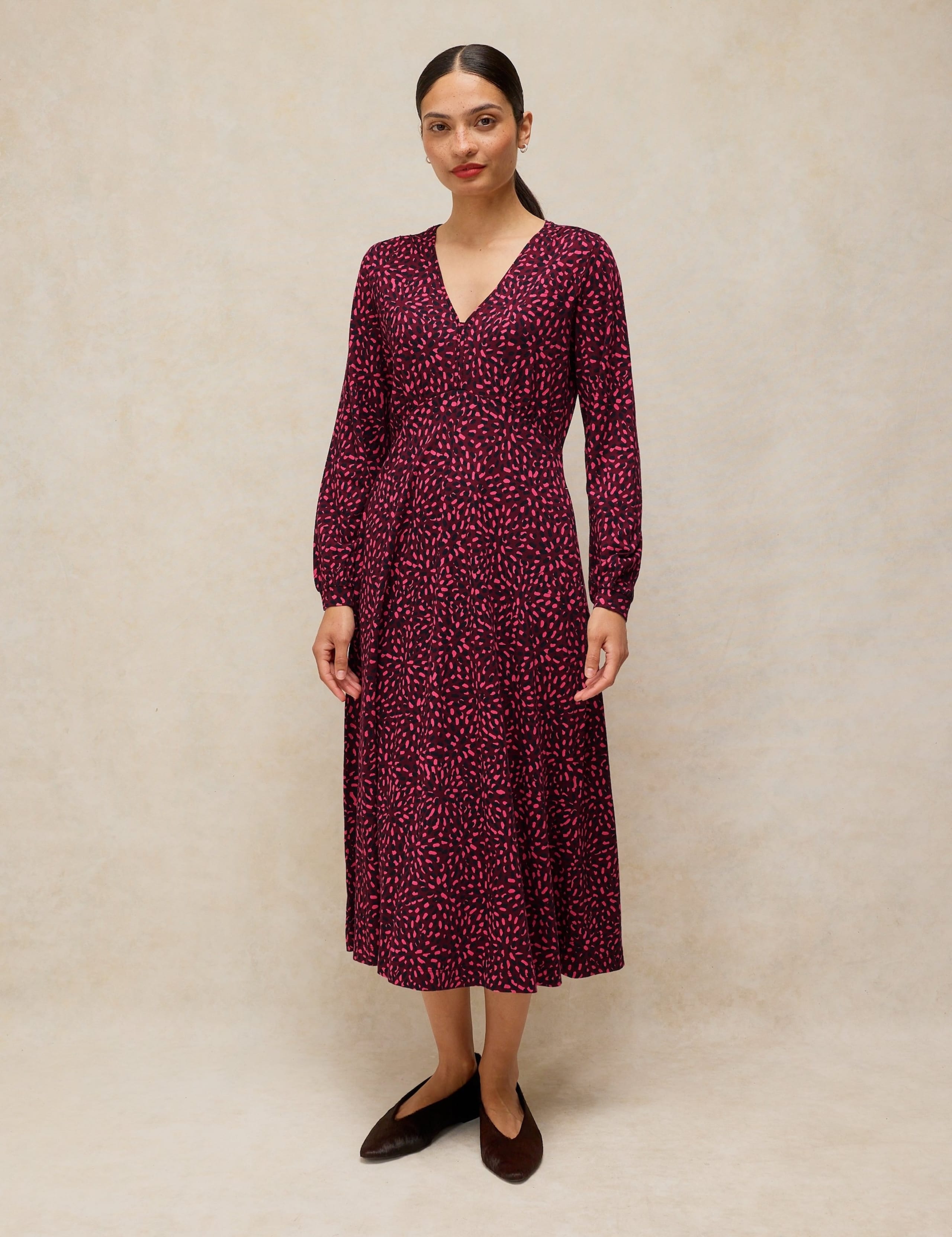 Cotton Blend Jersey Printed Midi Tea Dress