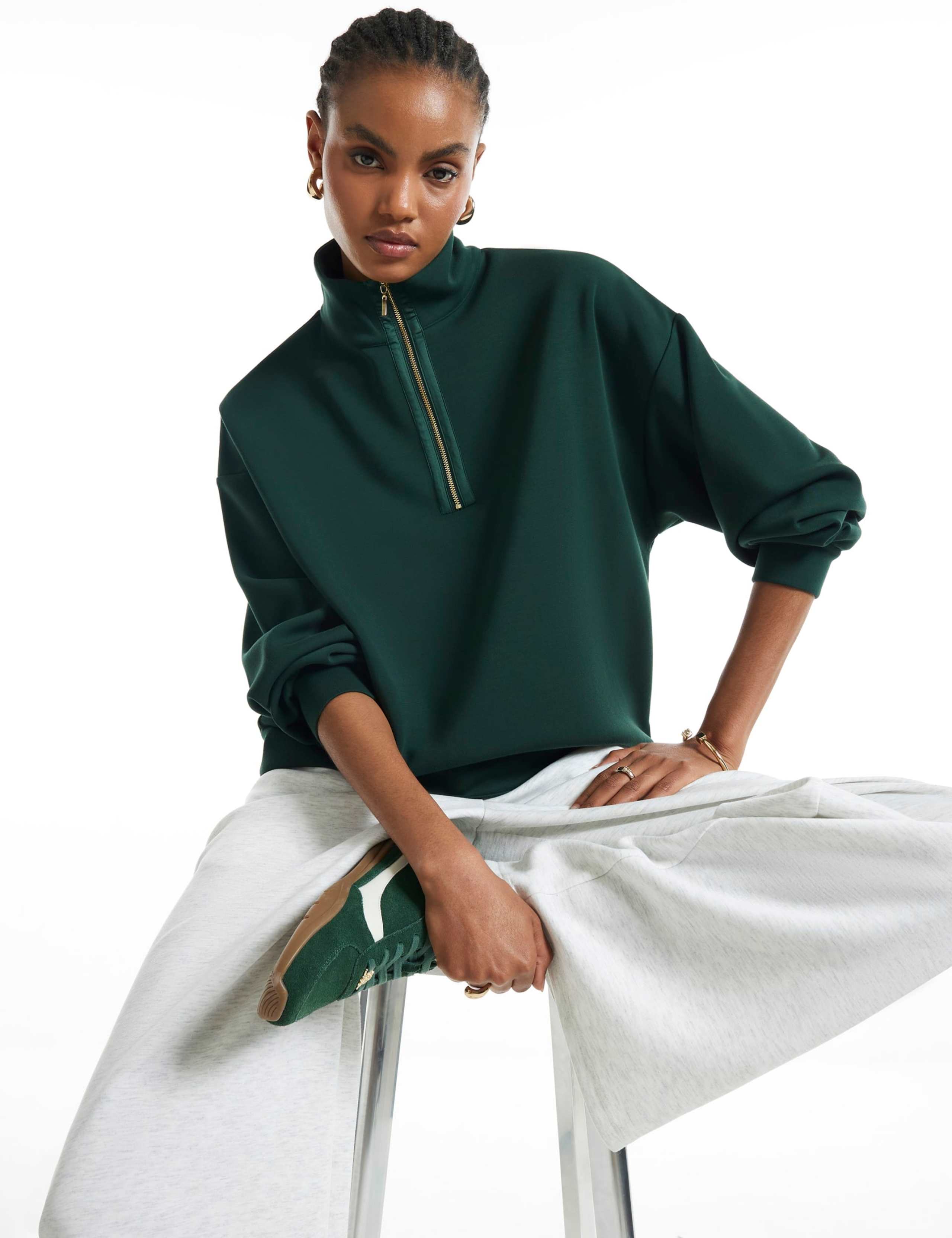 Funnel Neck Zip Up Relaxed Sweatshirt