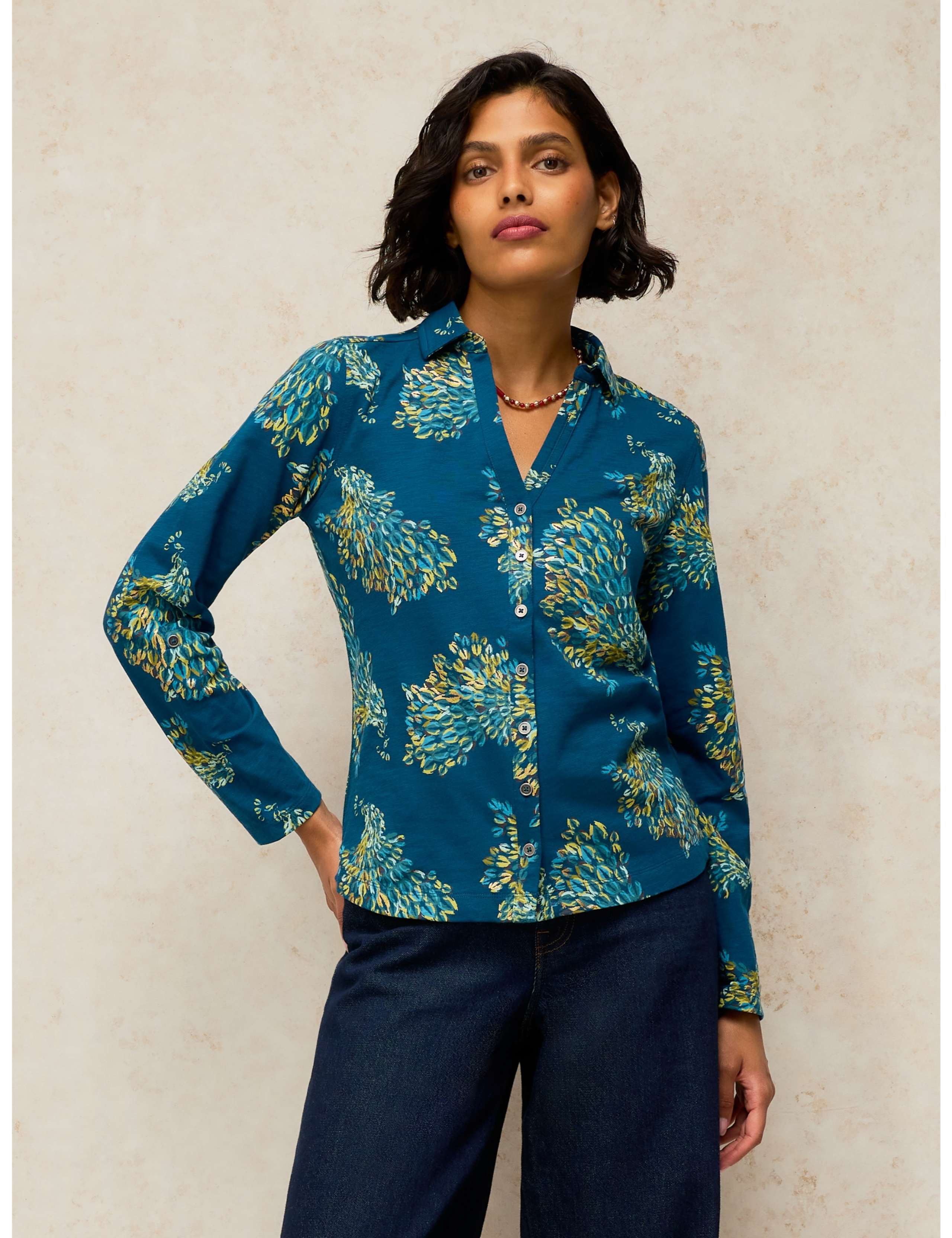 Pure Cotton Foil Print Collared Shirt
