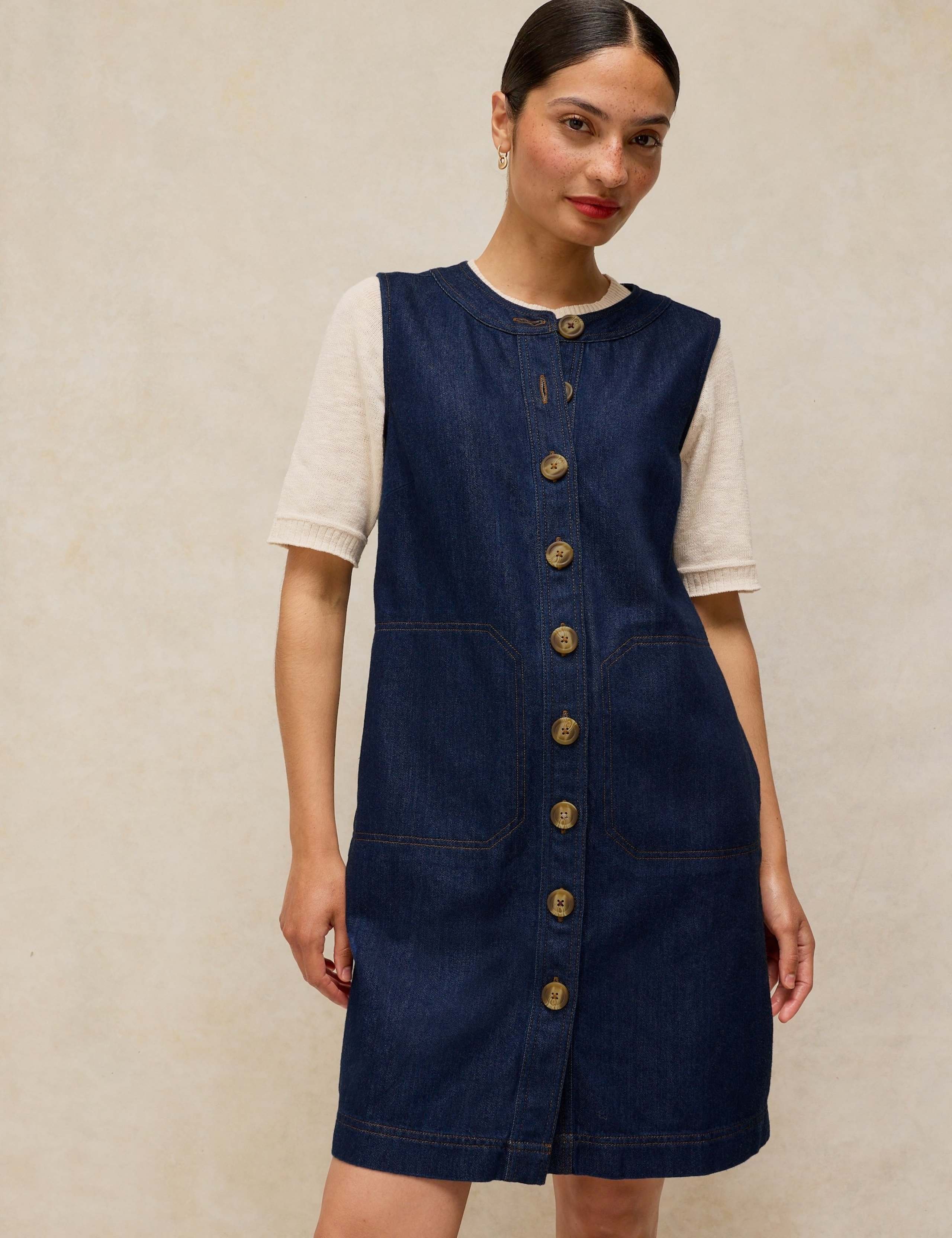 Denim Striped Midi Shift Dress