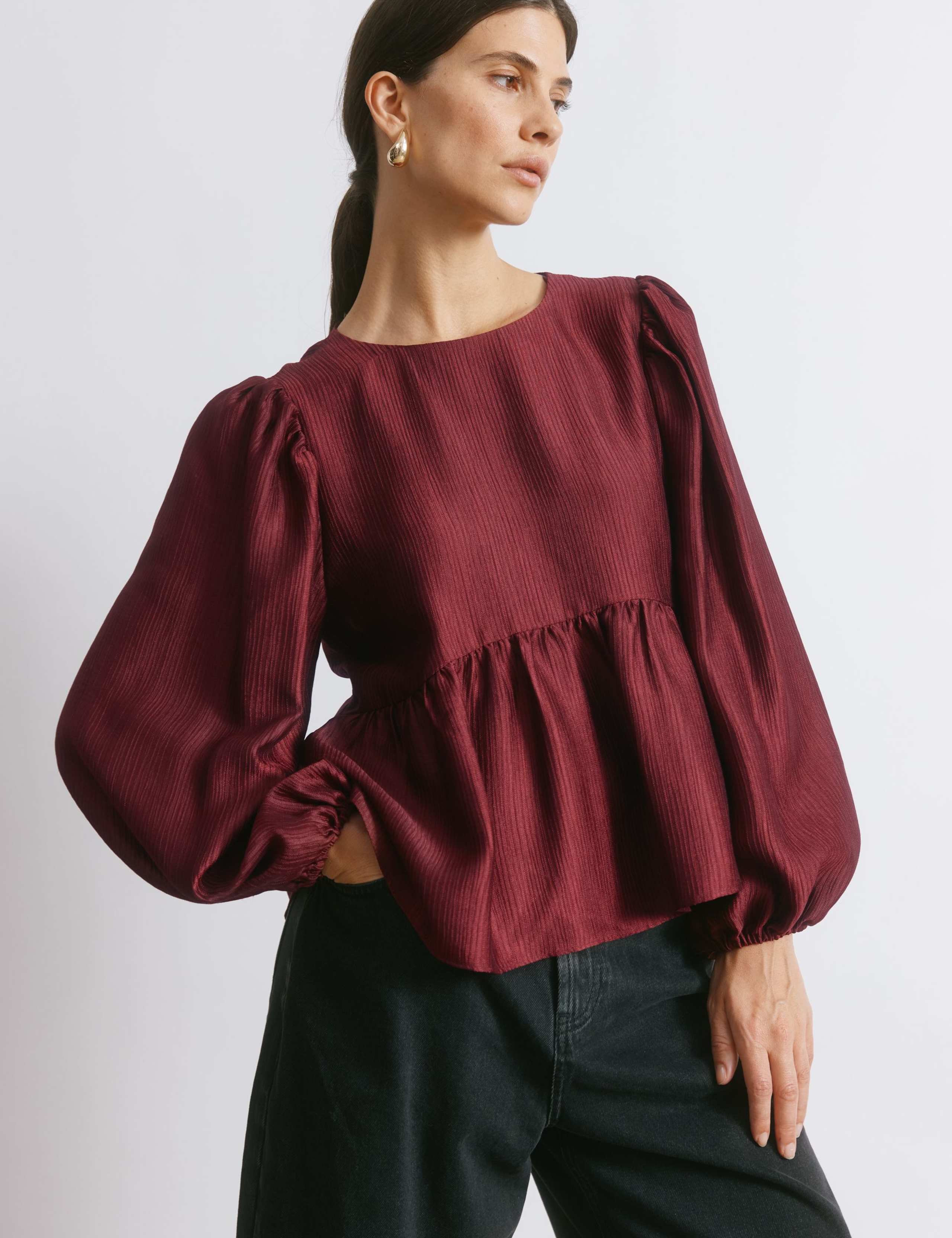 Satin Blouson Sleeve Blouse