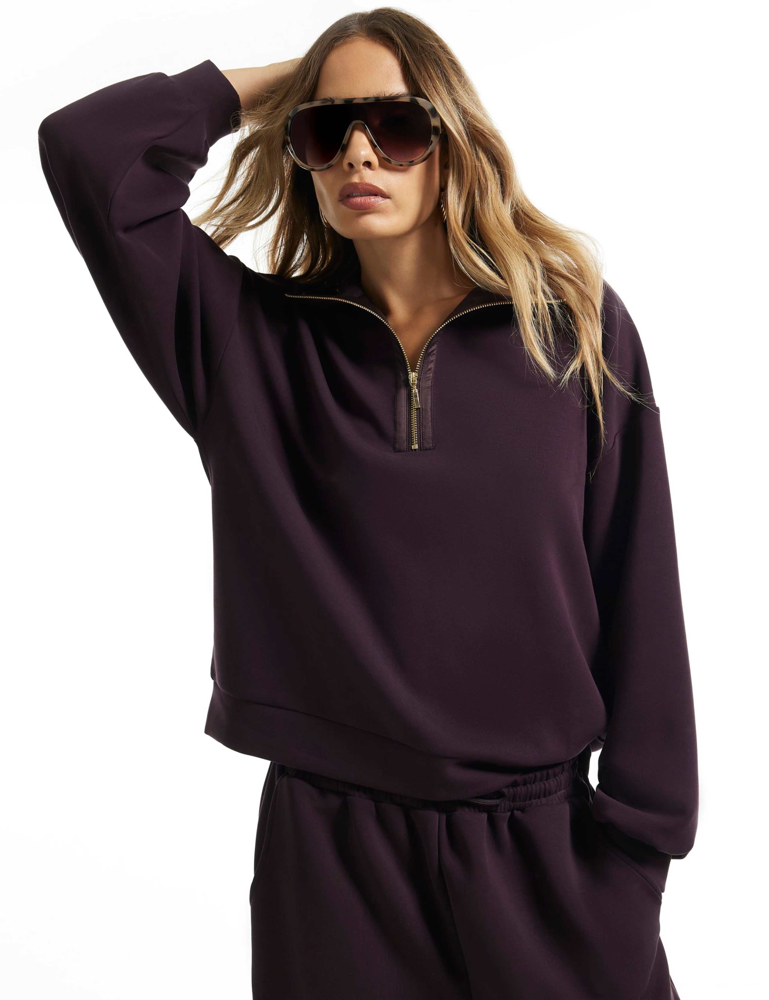 Funnel Neck Zip Up Relaxed Sweatshirt