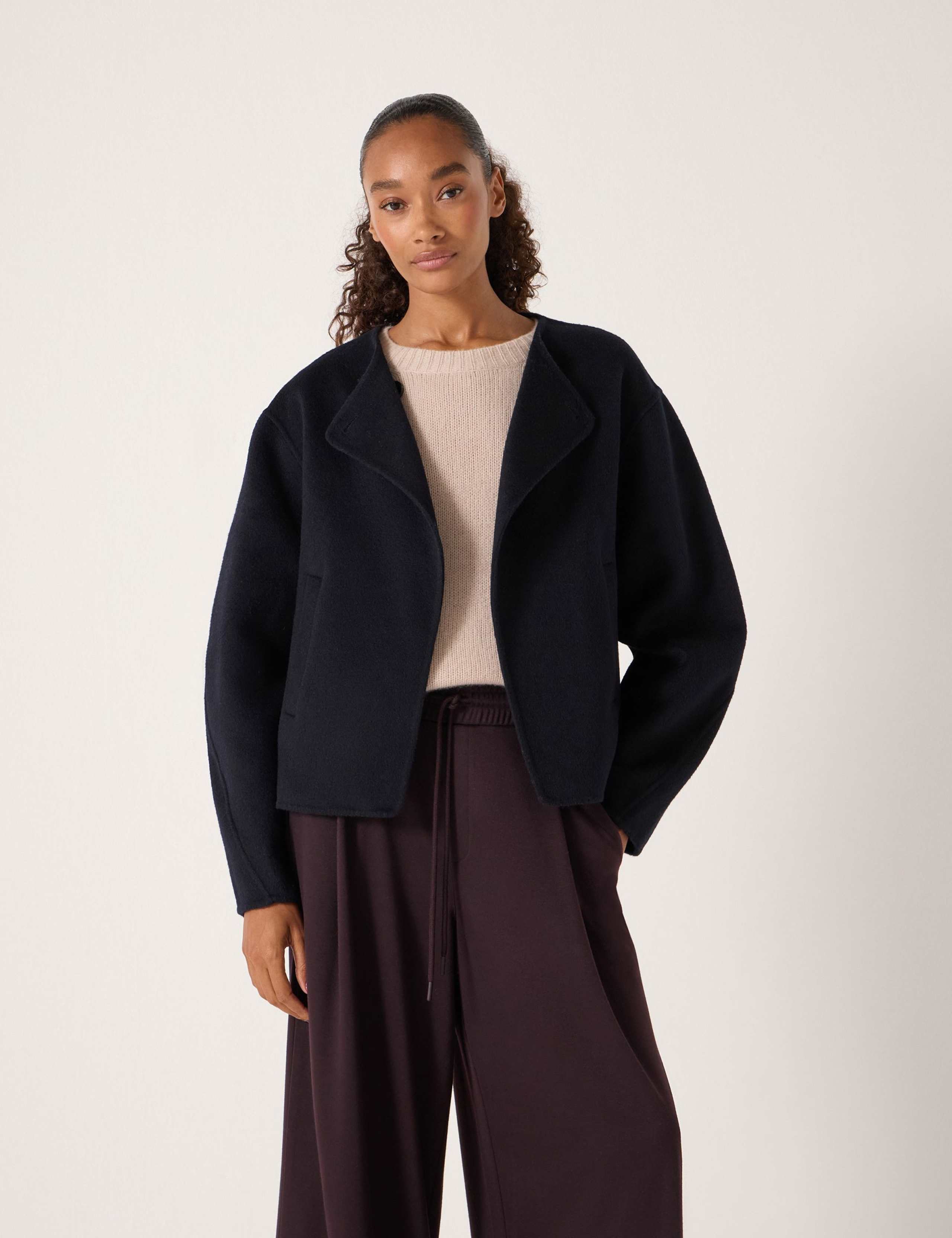 Pure Wool Double Faced Collarless Jacket