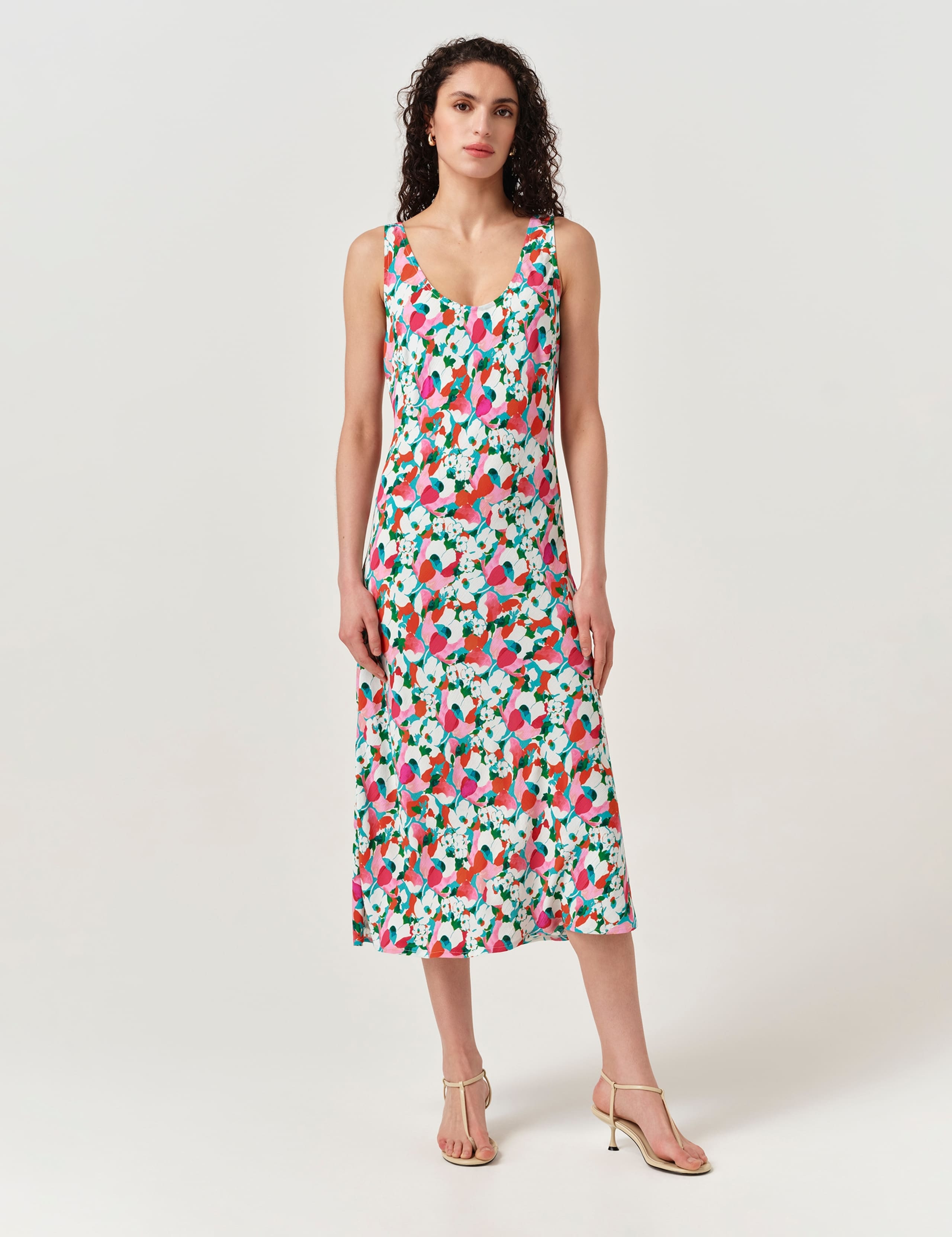 Crepe Floral Scoop Neck Midi Slip Dress