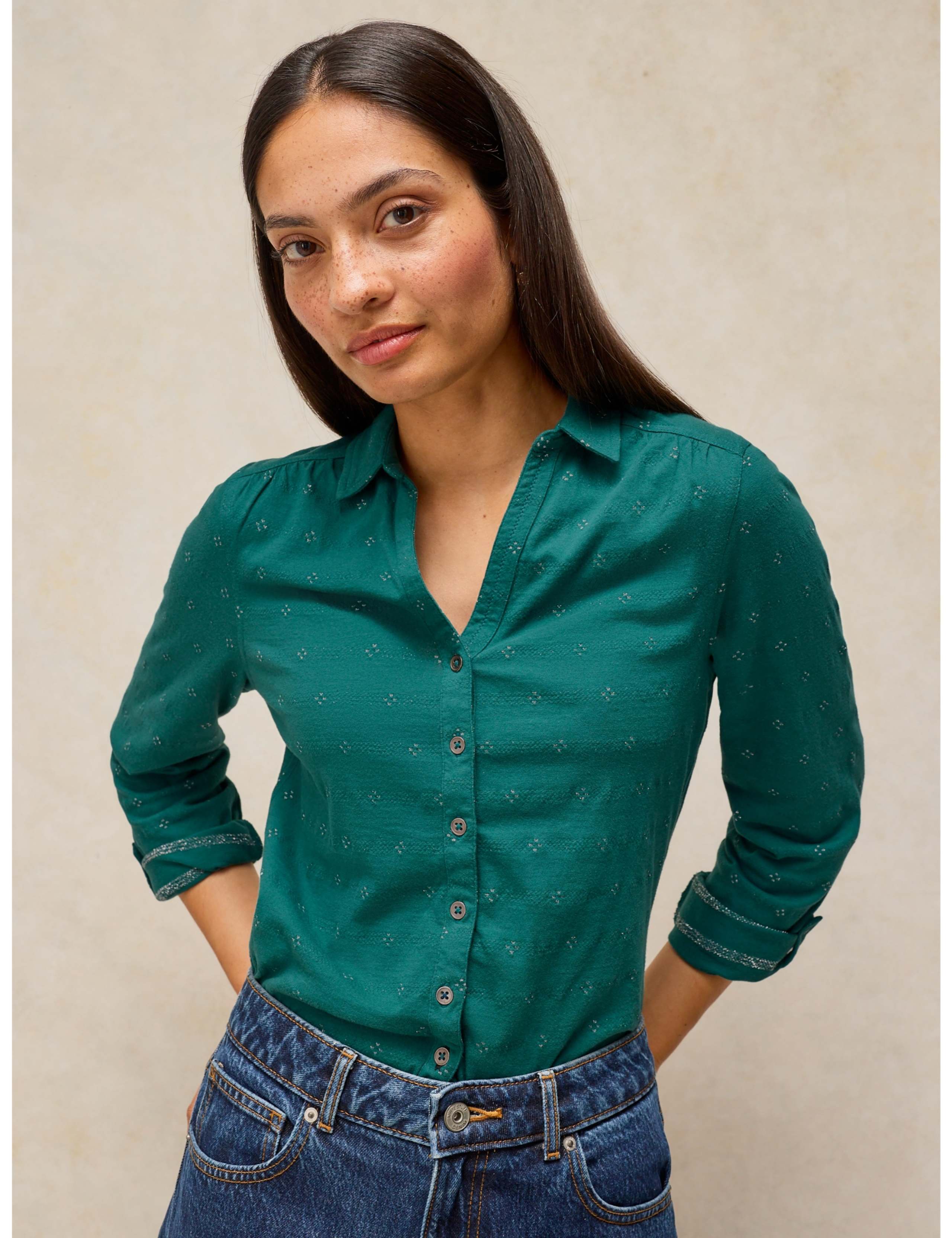 Annie Cotton Rich Embellished Collared Shirt