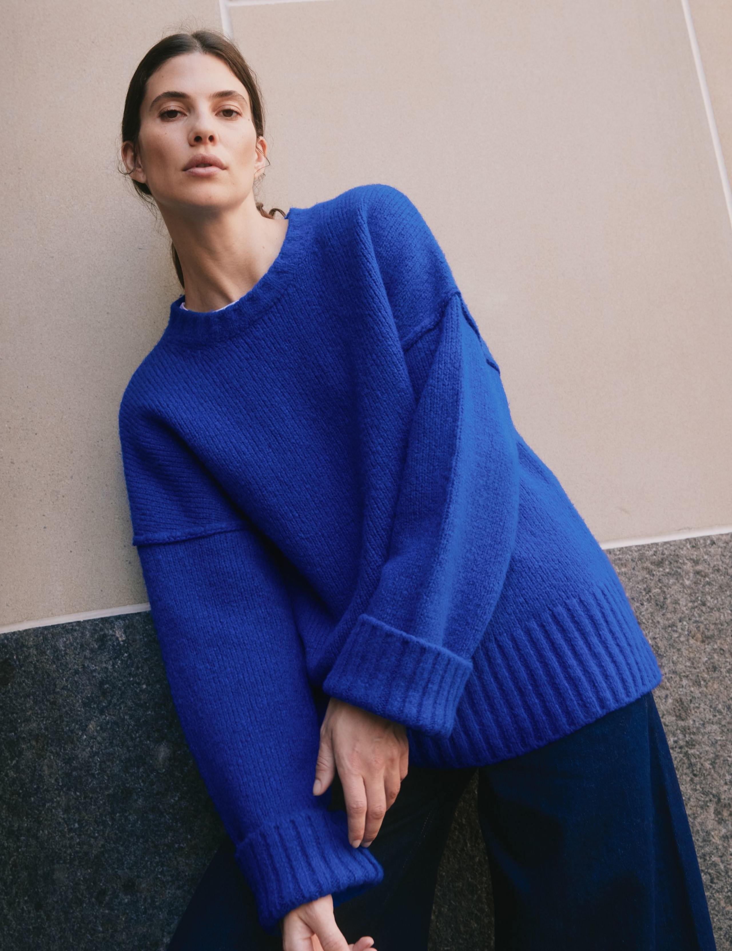 Wool Blend Textured Crew Neck Jumper