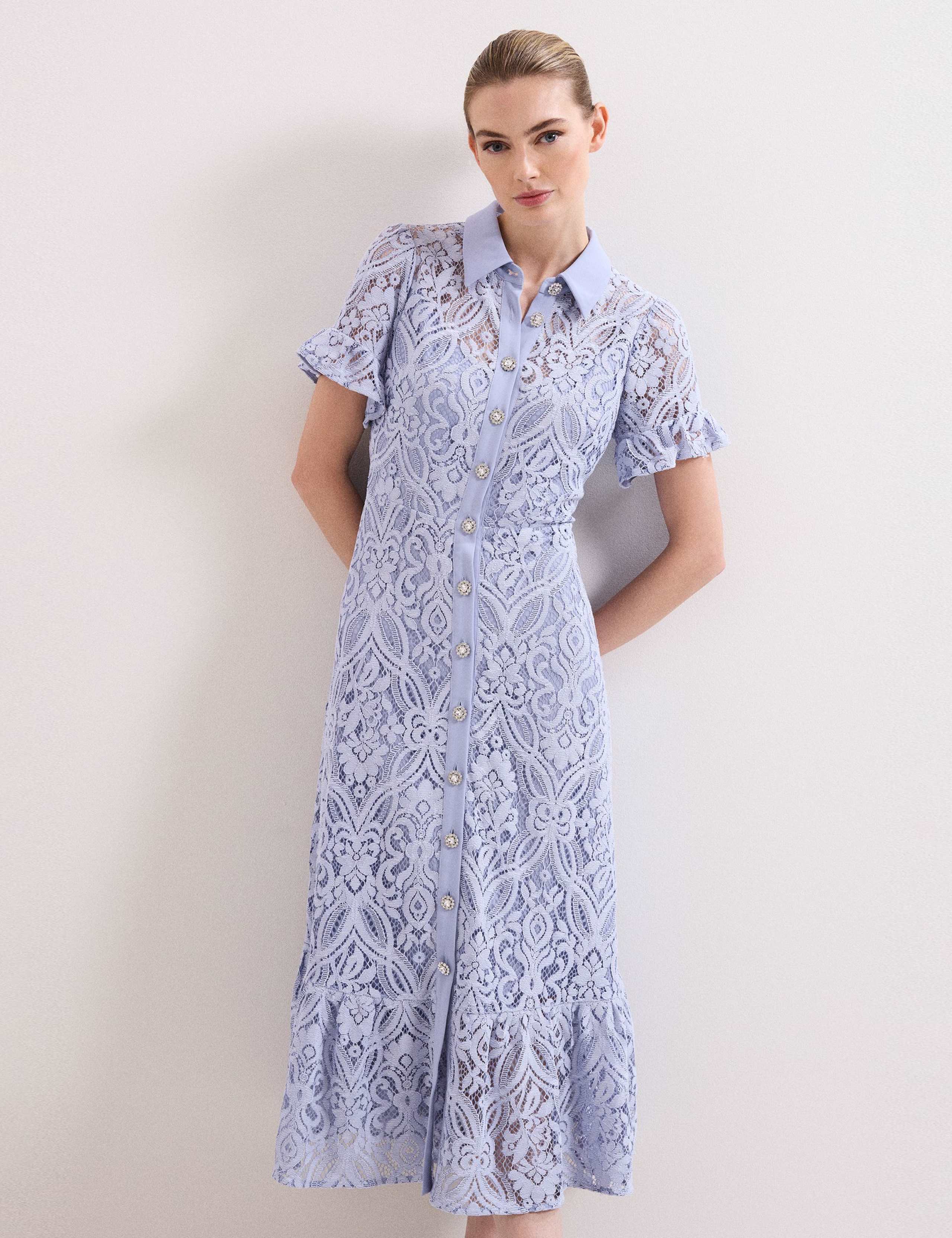 Lace Collared Midi Shirt Dress