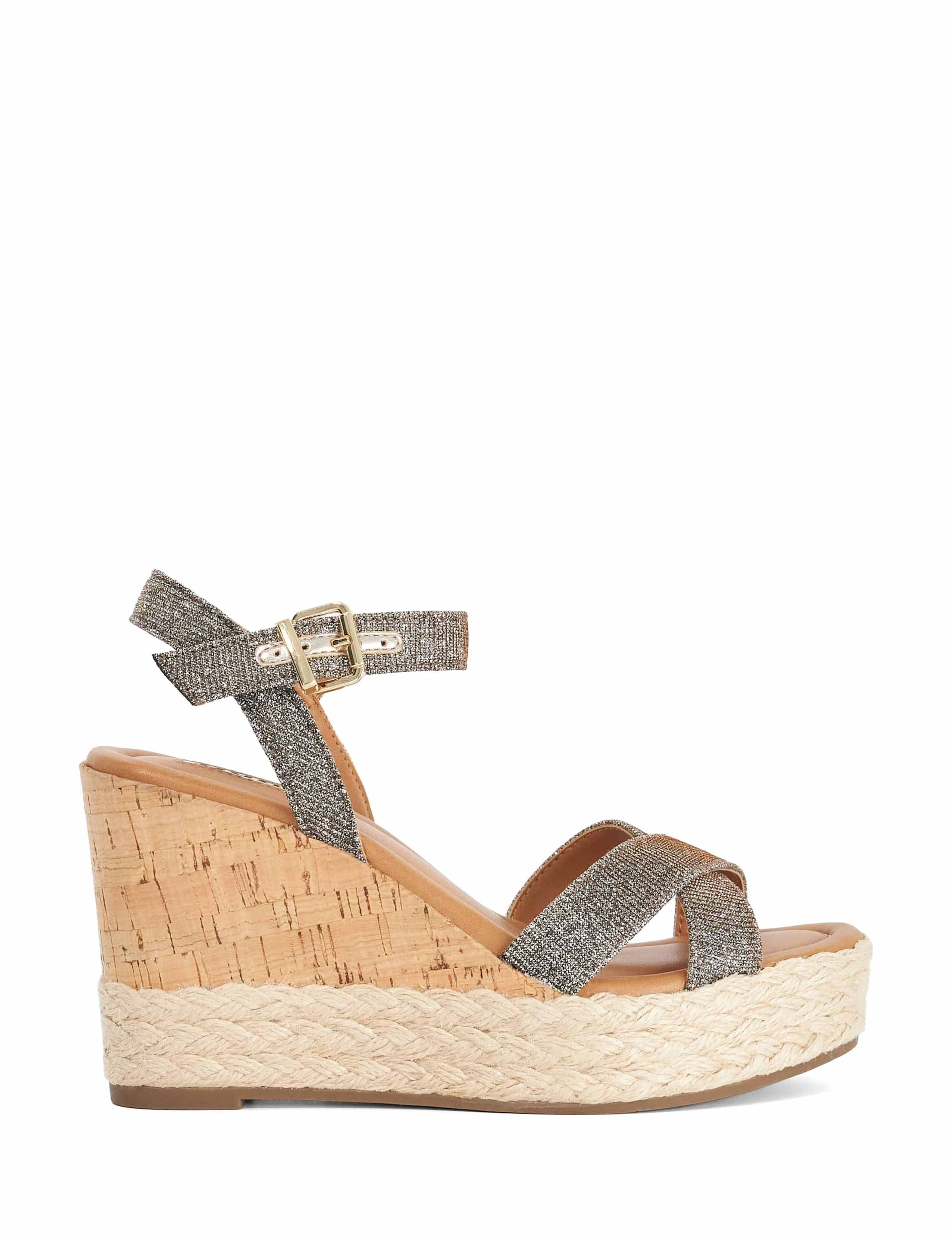 Glitter Ankle Strap Wedge Sandals