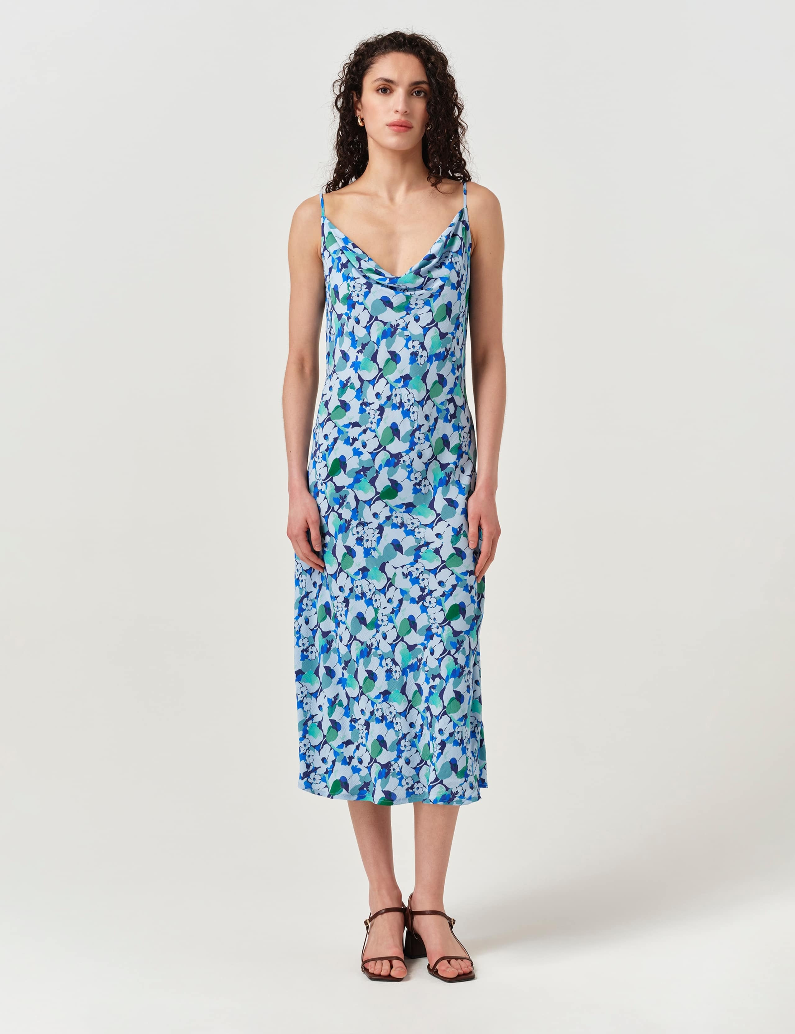 Crepe Floral Cowl Neck Midi Slip Dress