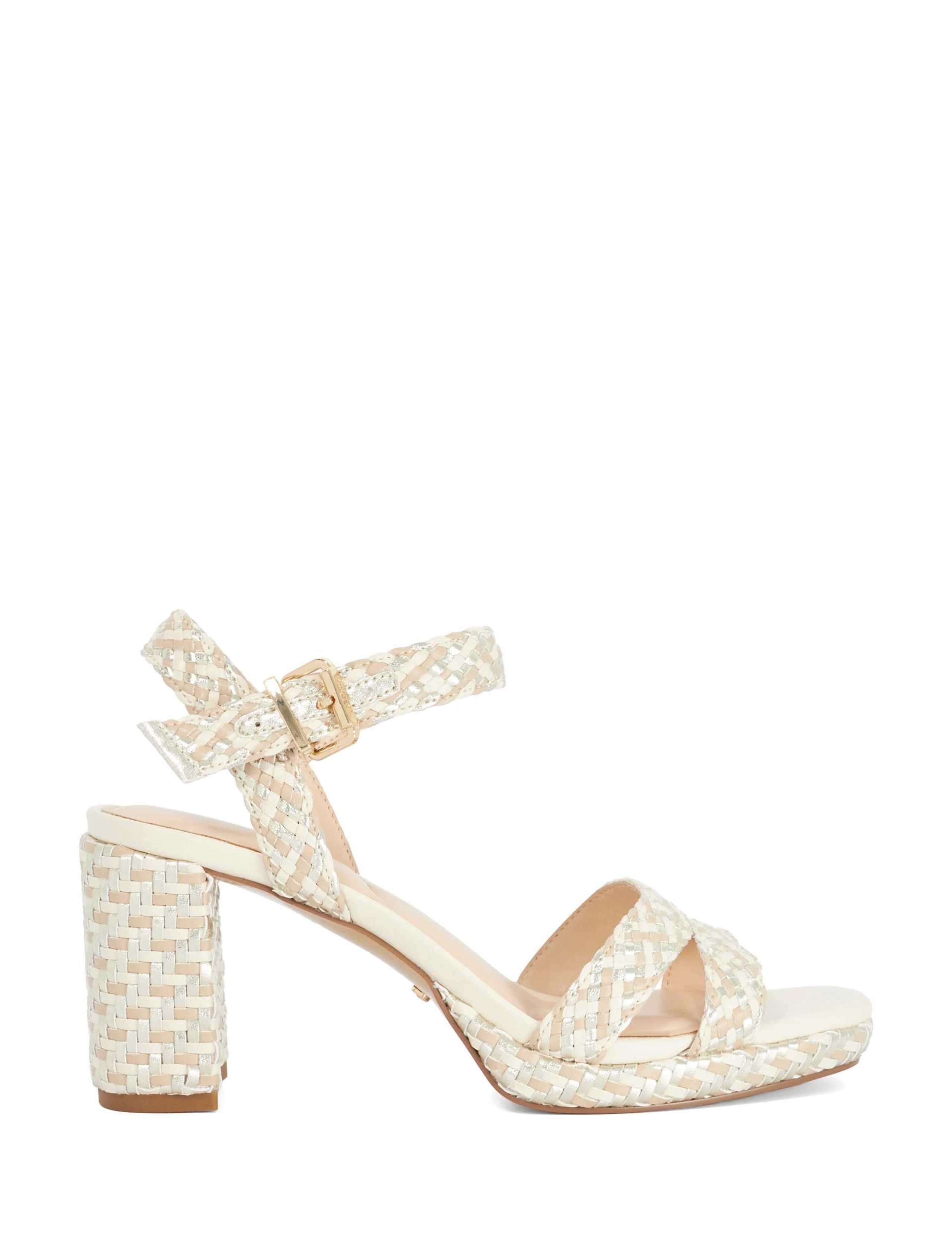 Woven Ankle Strap Block Heel Sandals