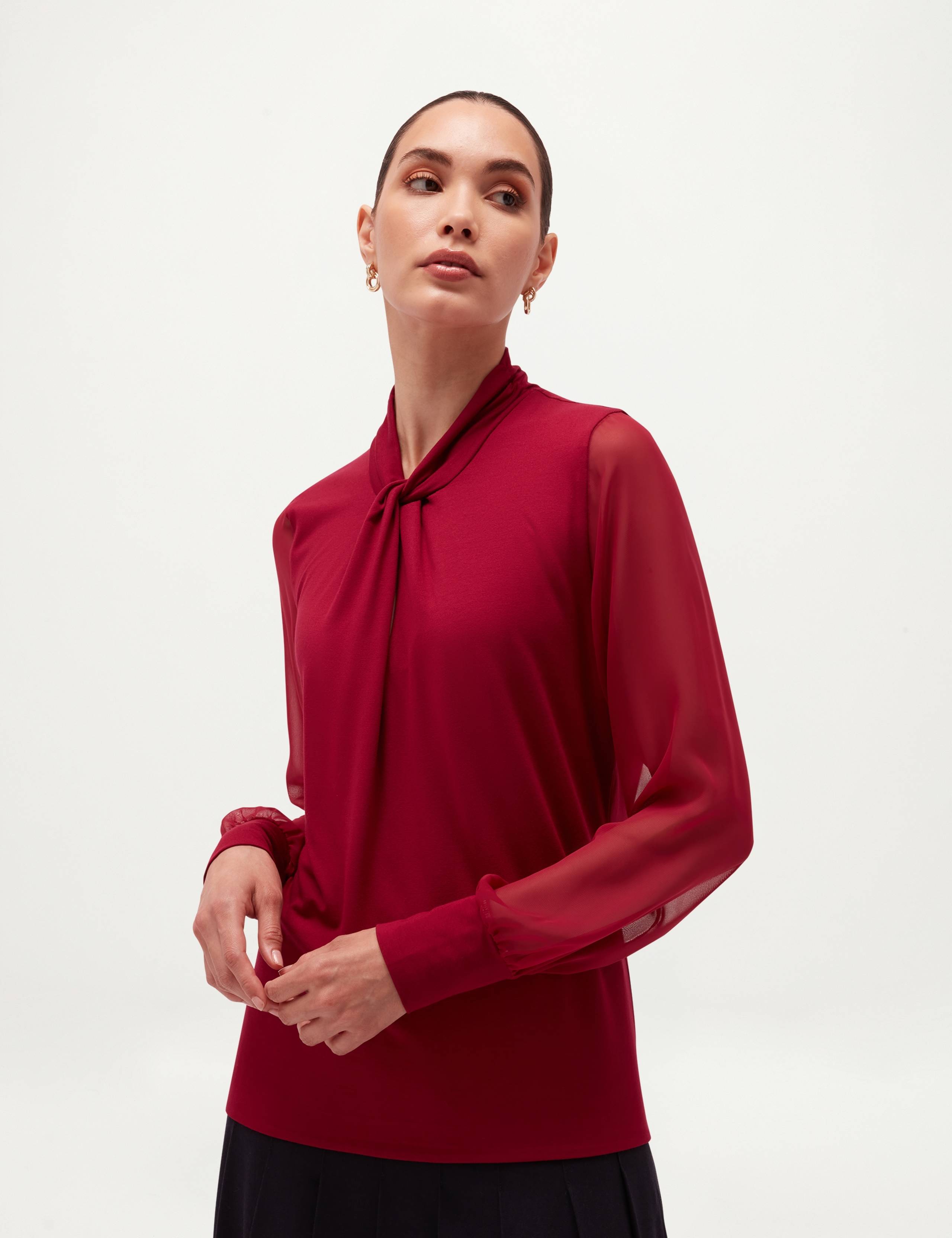 Twist Neck Long Sleeve Jersey Top
