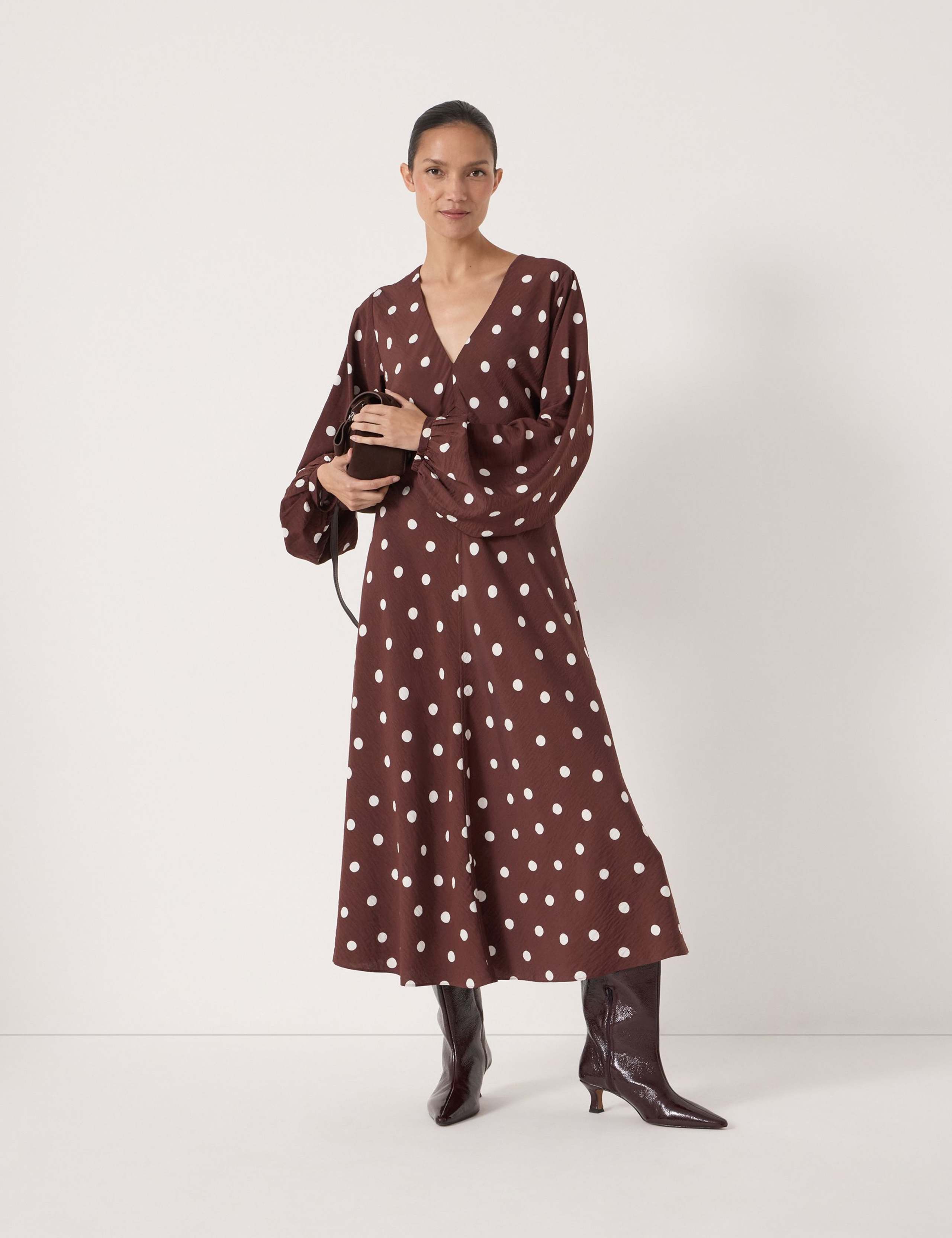 Polka Dot V-Neck Midi Waisted Dress
