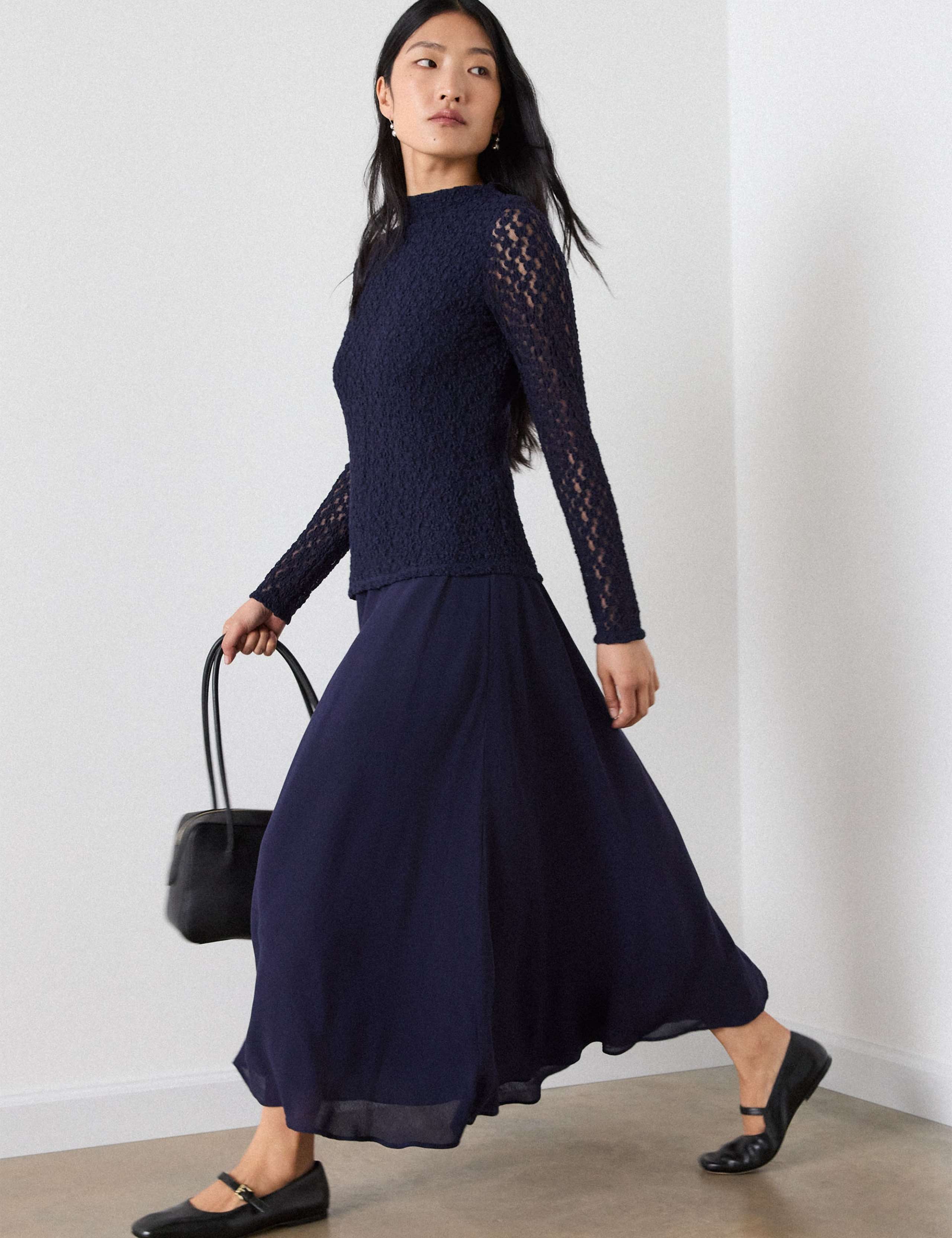 Cotton Blend Drop Waist Midi Dress