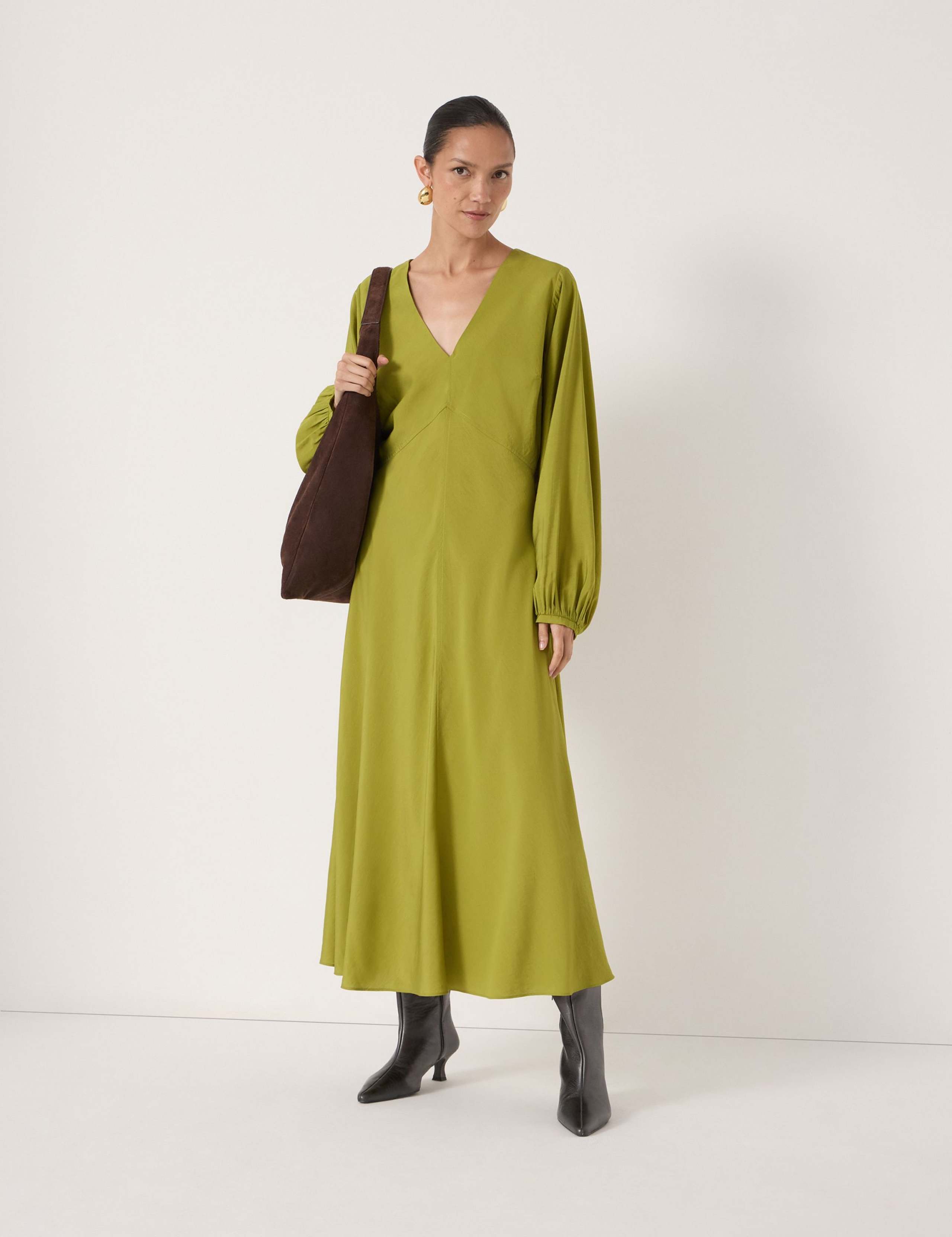 V-Neck Midi Waisted Dress