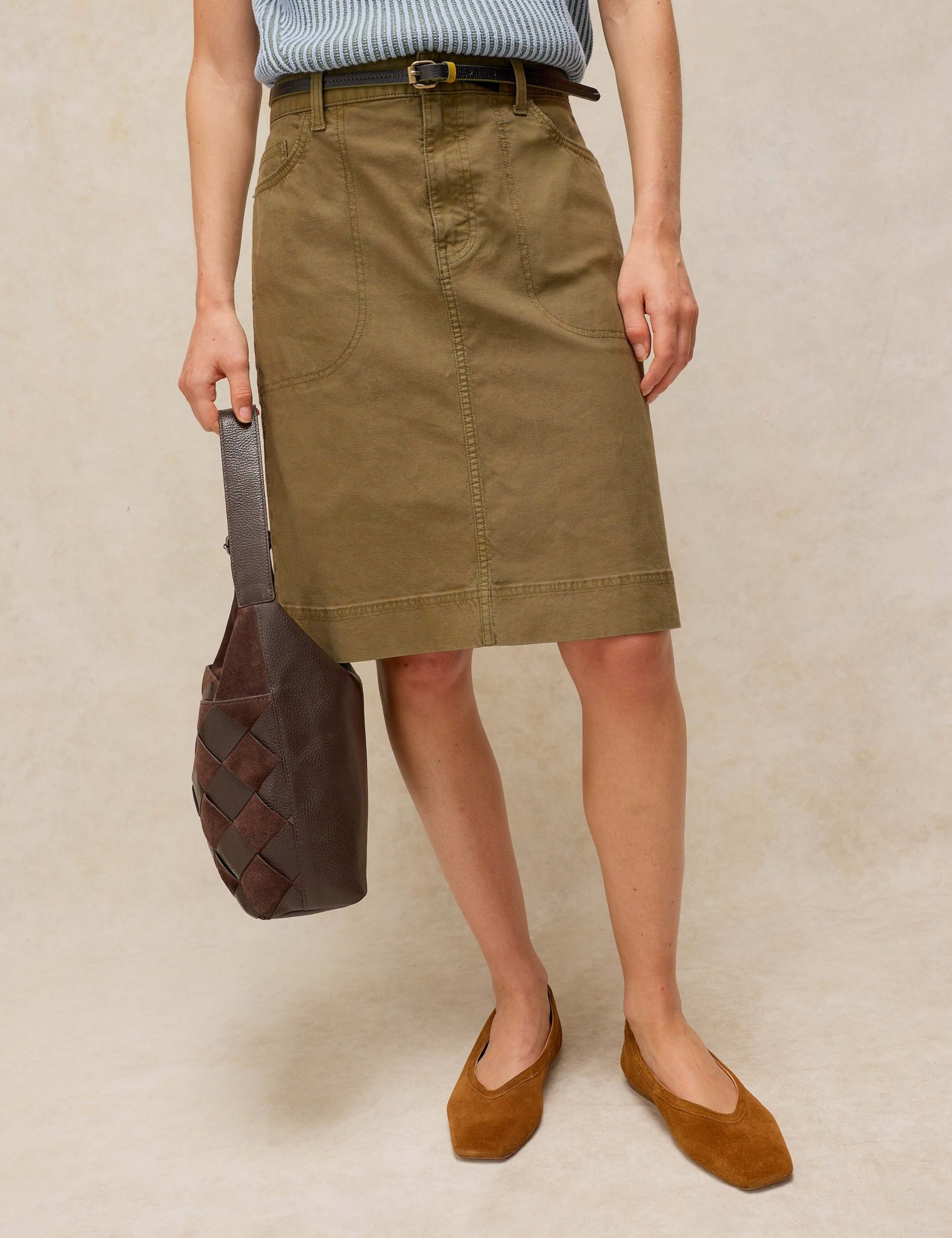 Cotton Rich A-Line Skirt with Linen