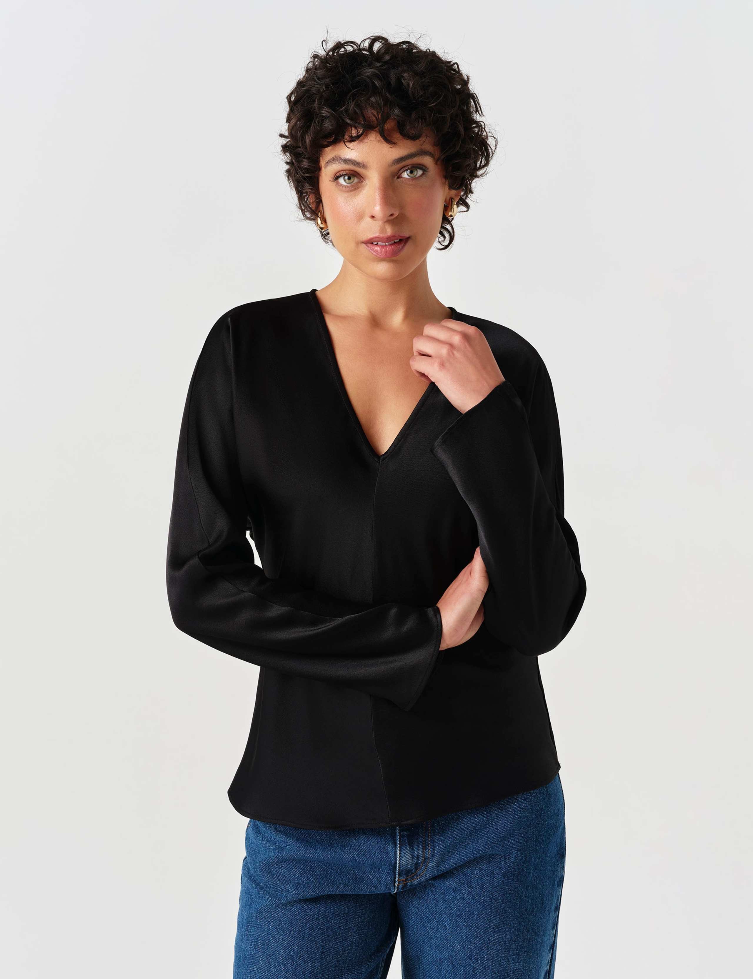 Satin V-Neck Top