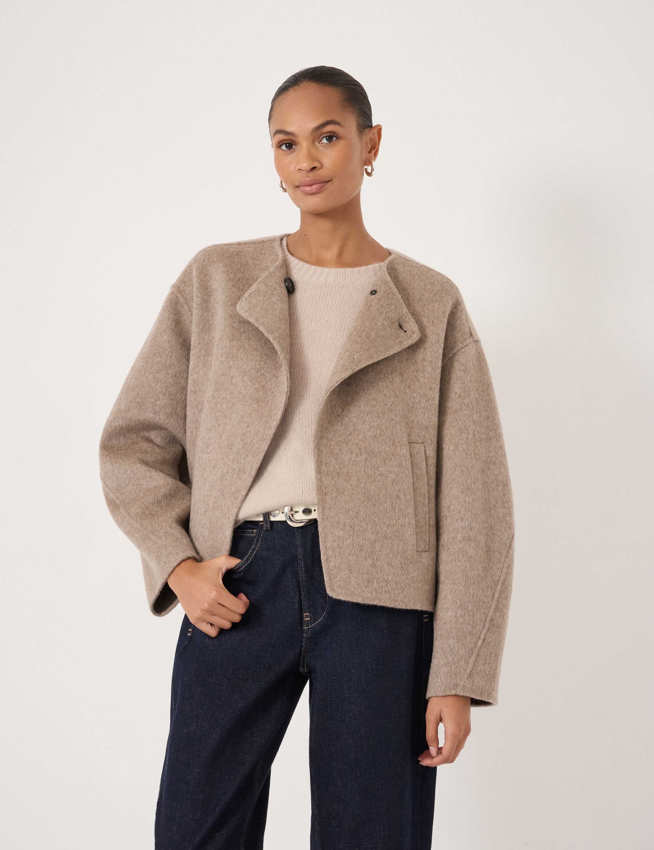 Pure Wool Collarless Short Jacket